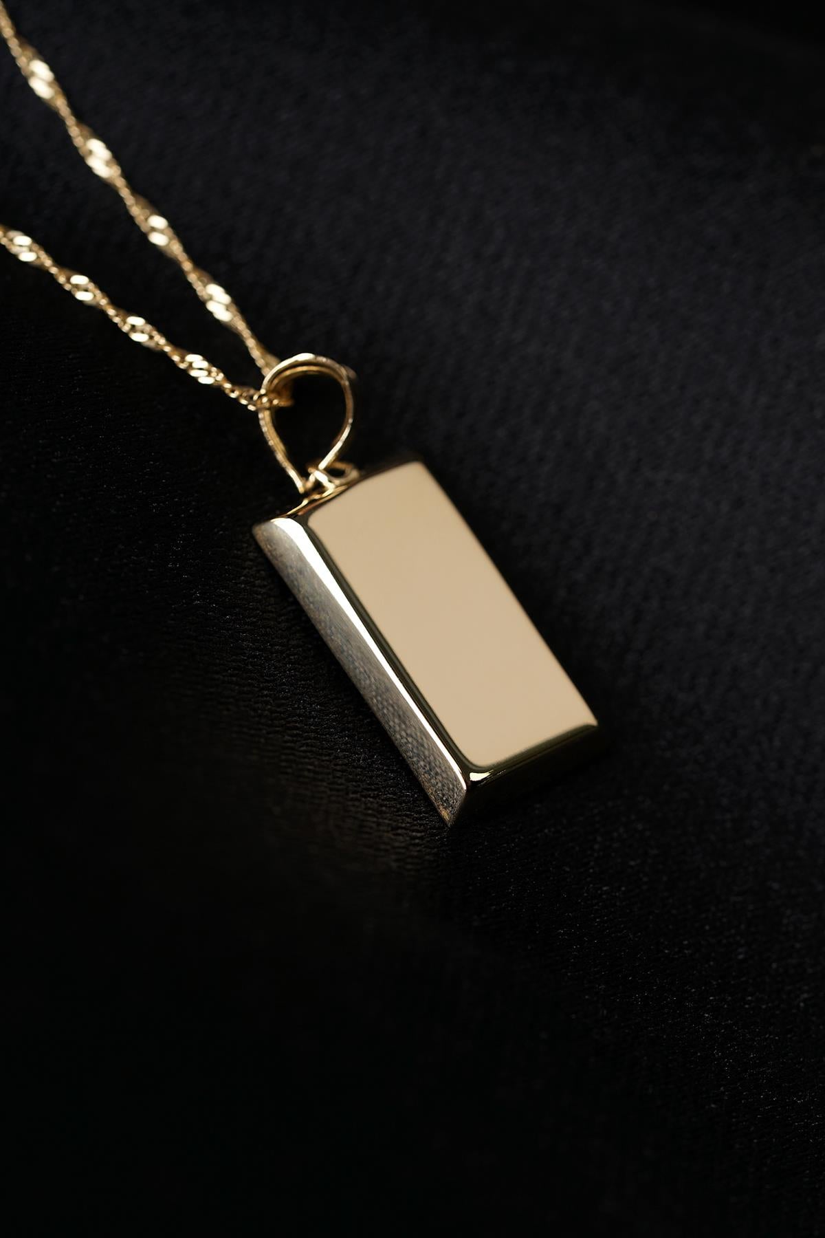 Men's 14K Solid Gold Ingot on Singapore Chain