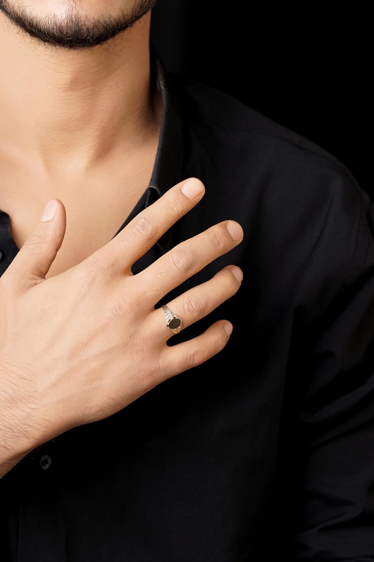 Men's 14K Gold Ornate Signet Ring