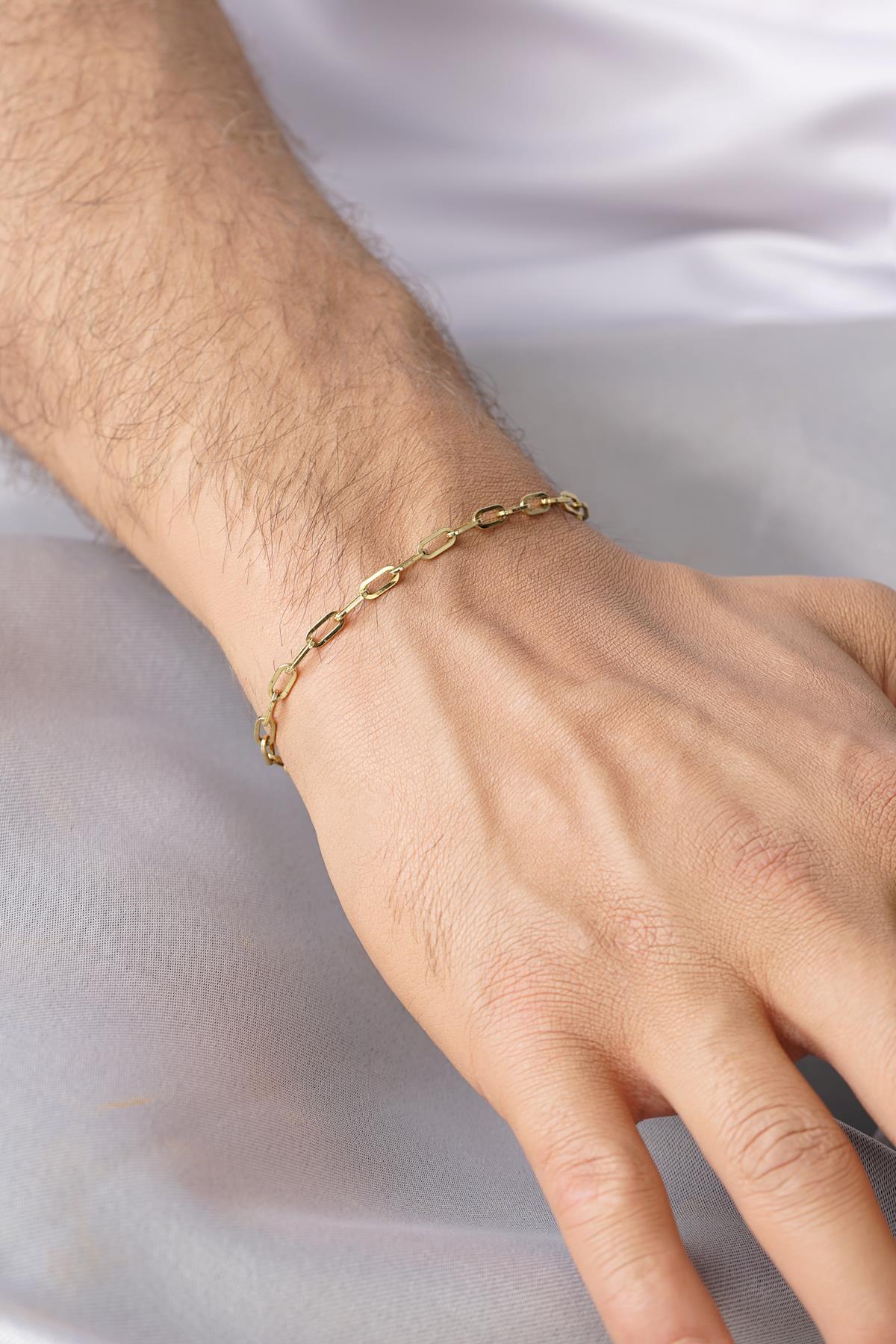 Men's 14K Gold Oval Paperclip Link Bracelet