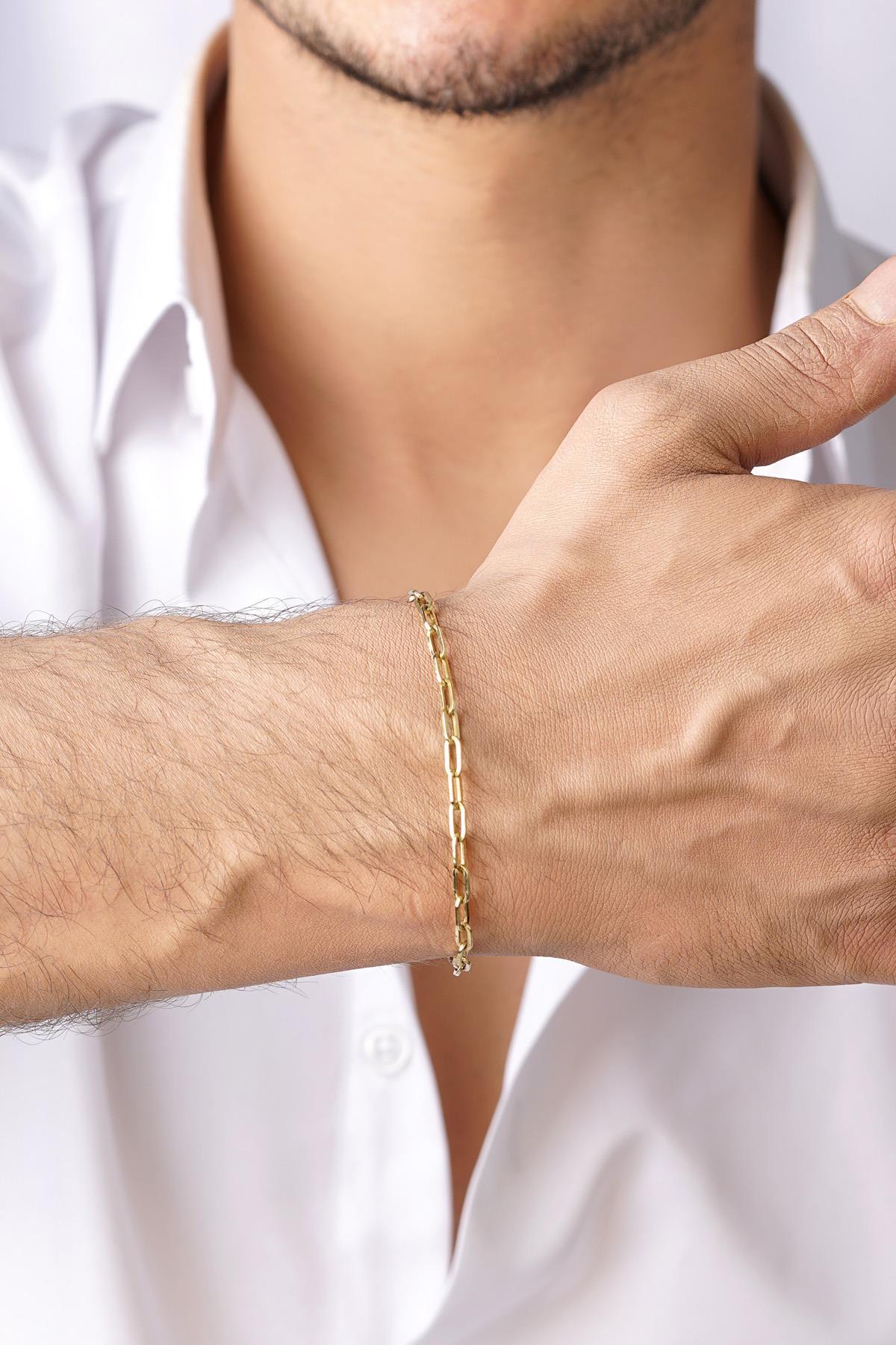 Men's 14K Gold Oval Paperclip Link Bracelet