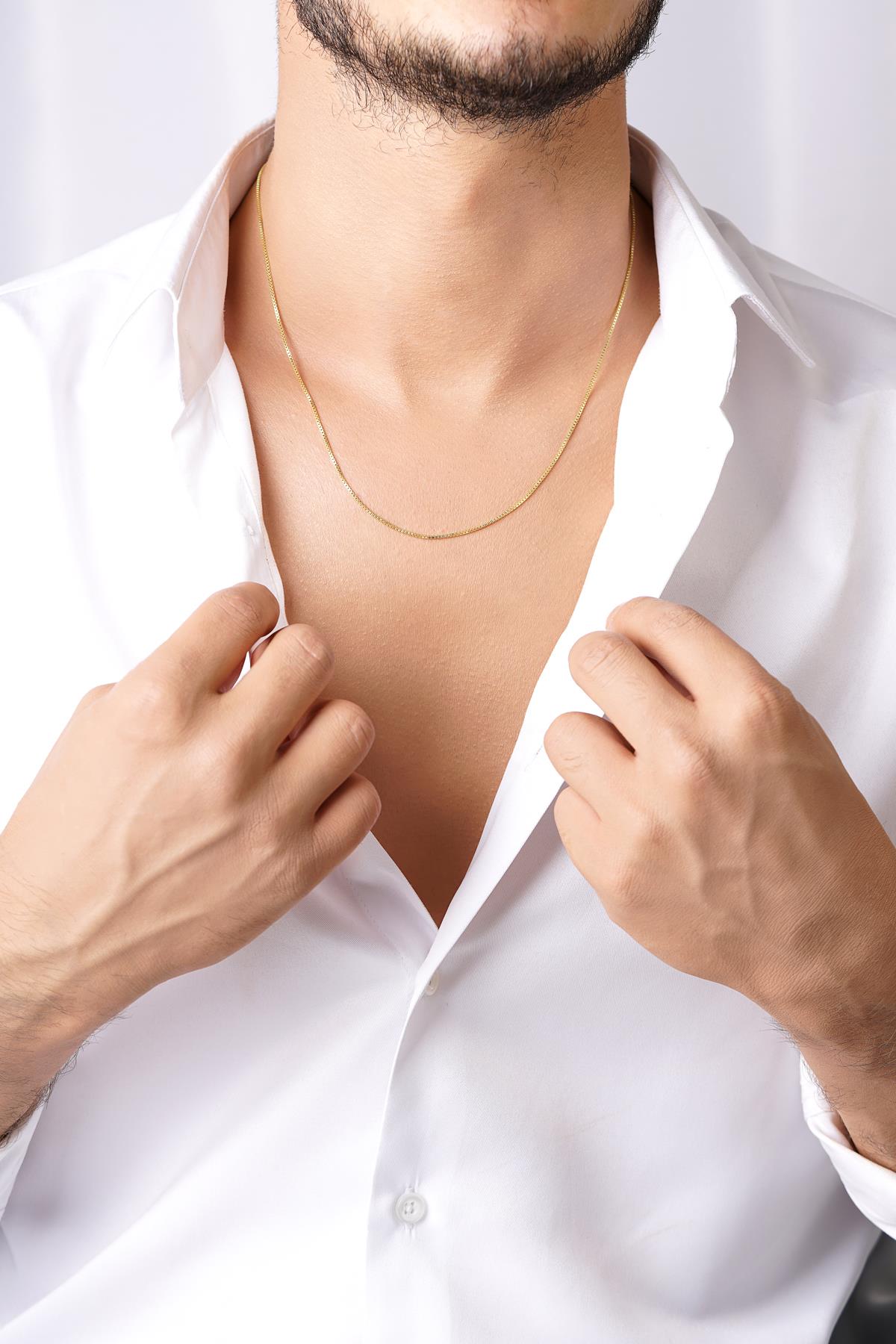 Men's 14K Gold Textured Box Chain