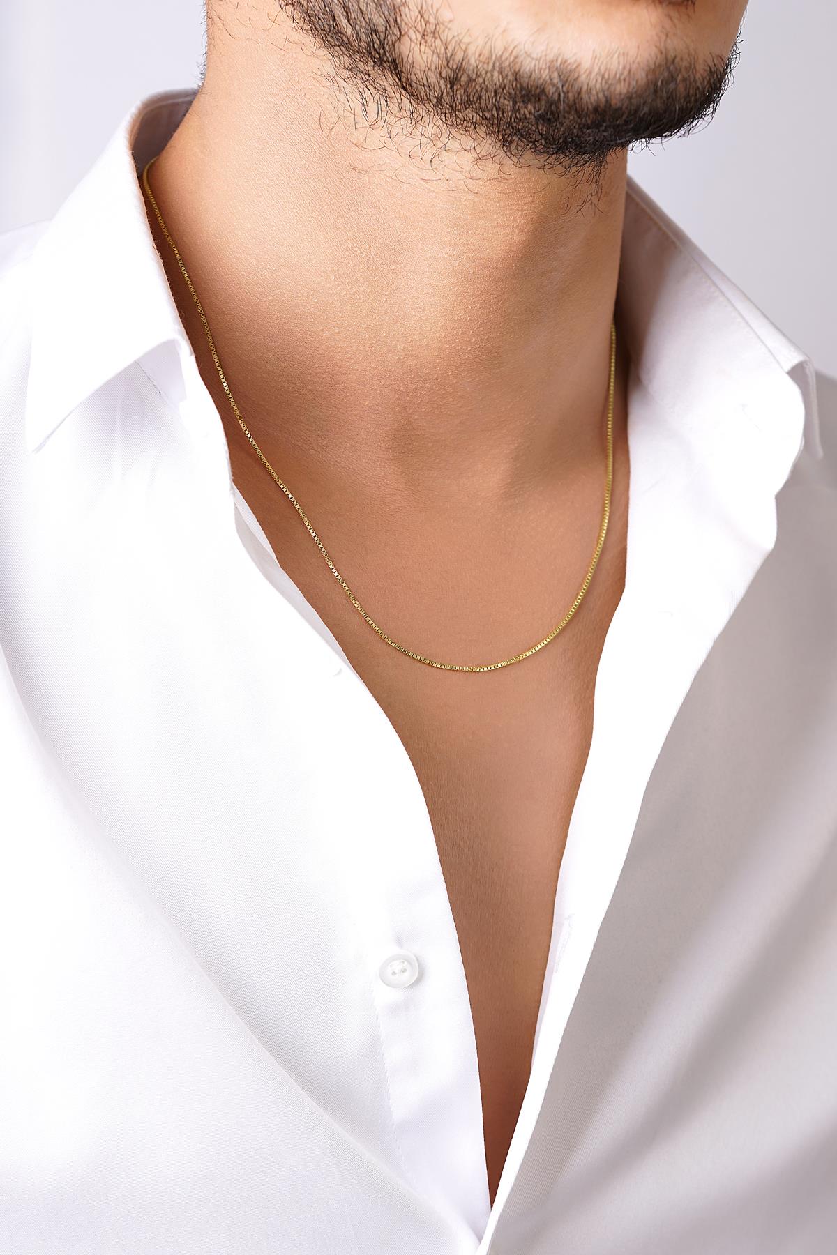 Men's 14K Gold Textured Box Chain