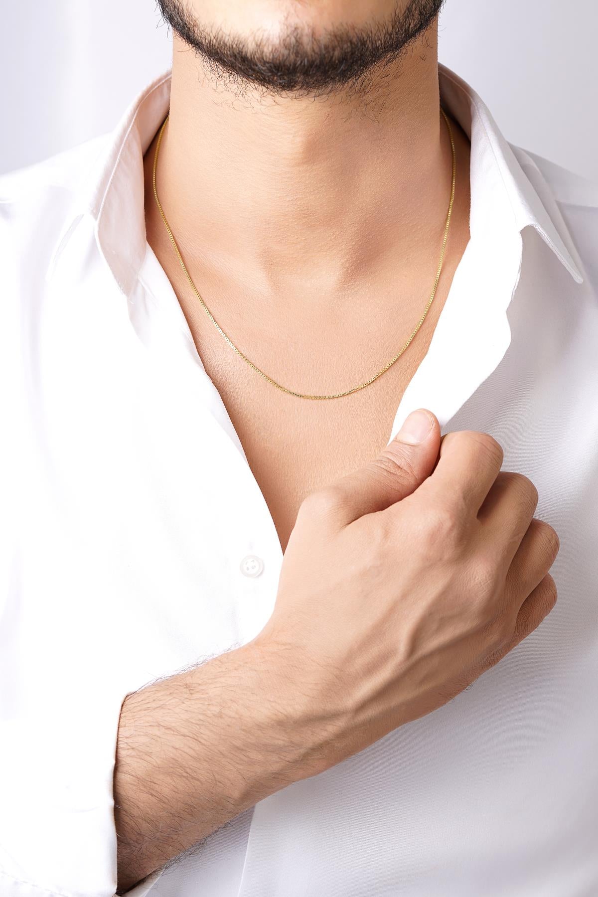 Men's 14K Gold Textured Box Chain