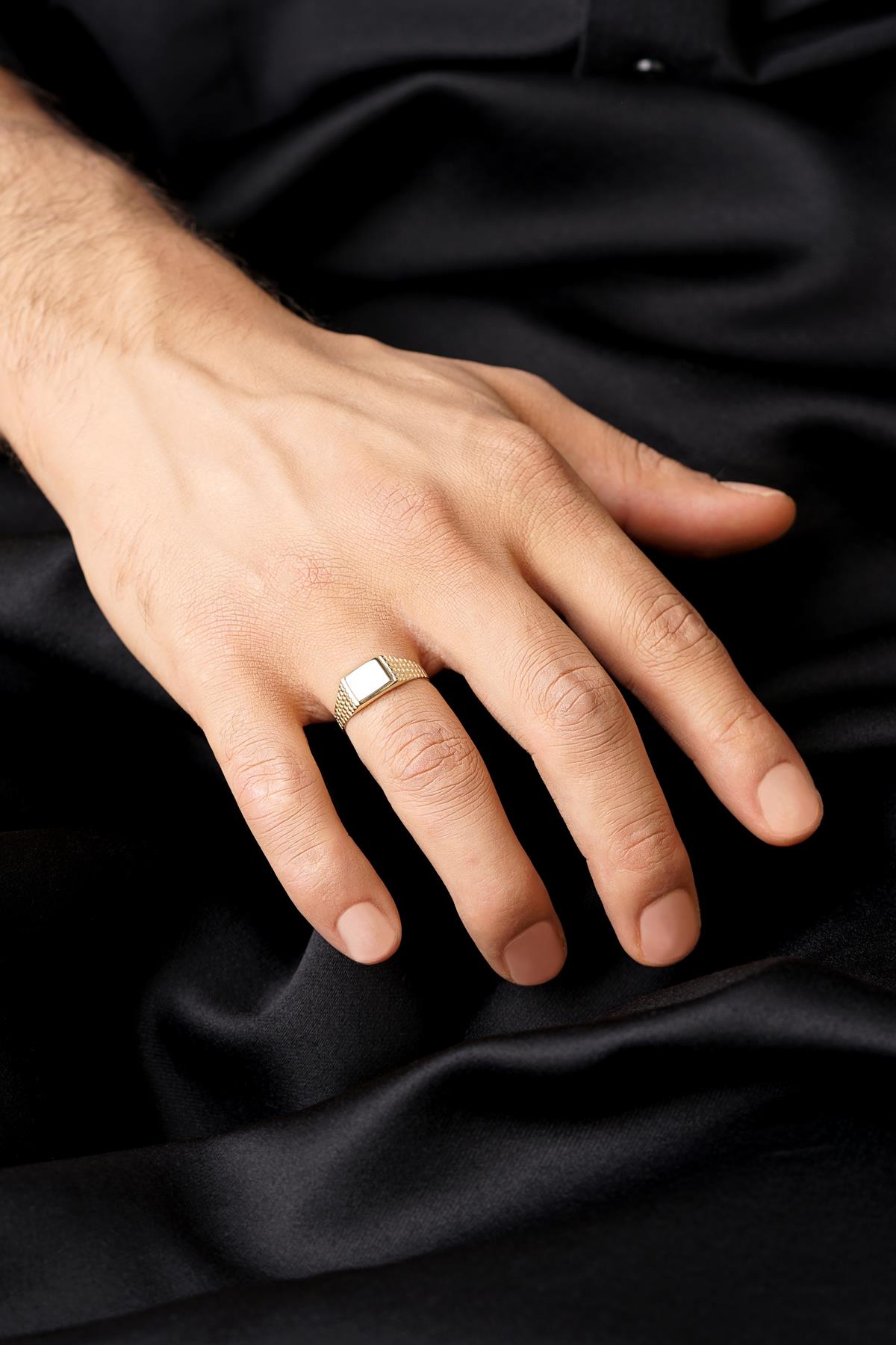 Men's 14K Gold Textured Cube Signet Ring