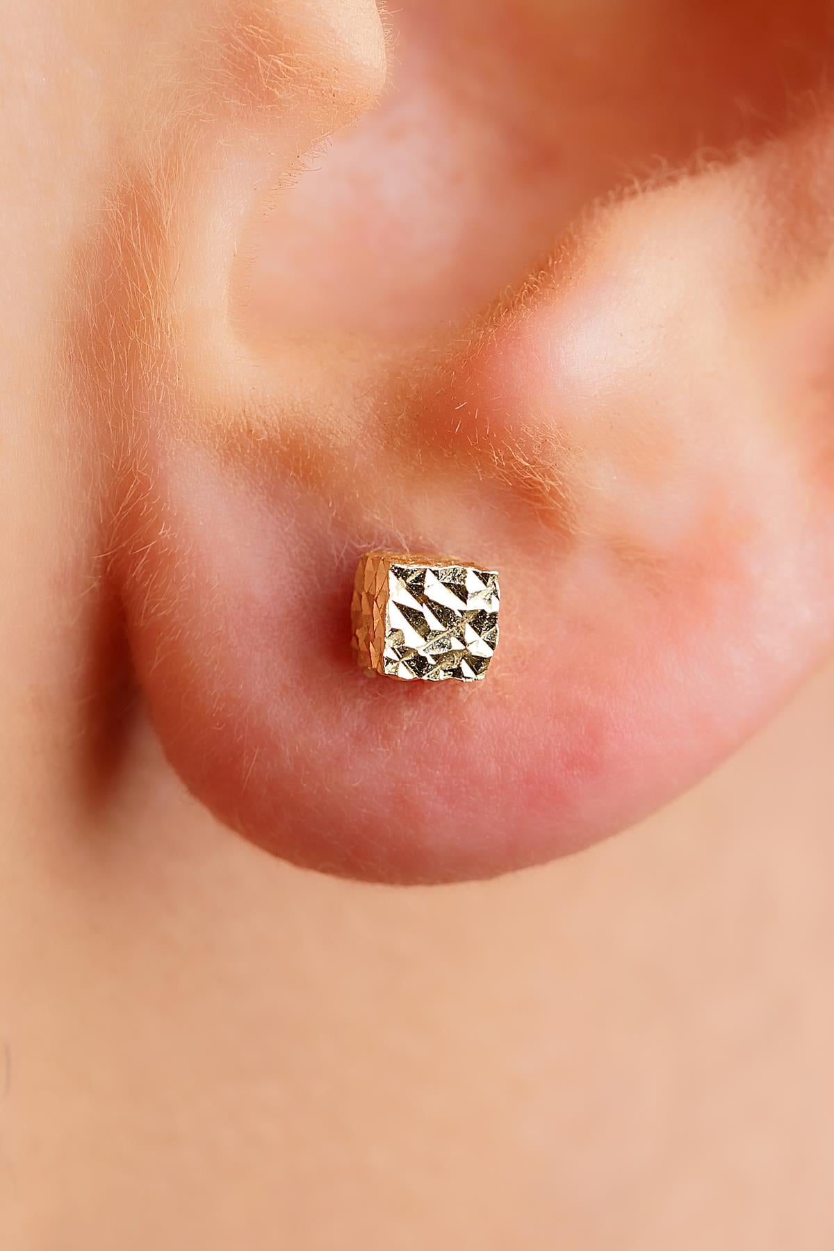 Men's 14K Solid Gold Textured Square Studs