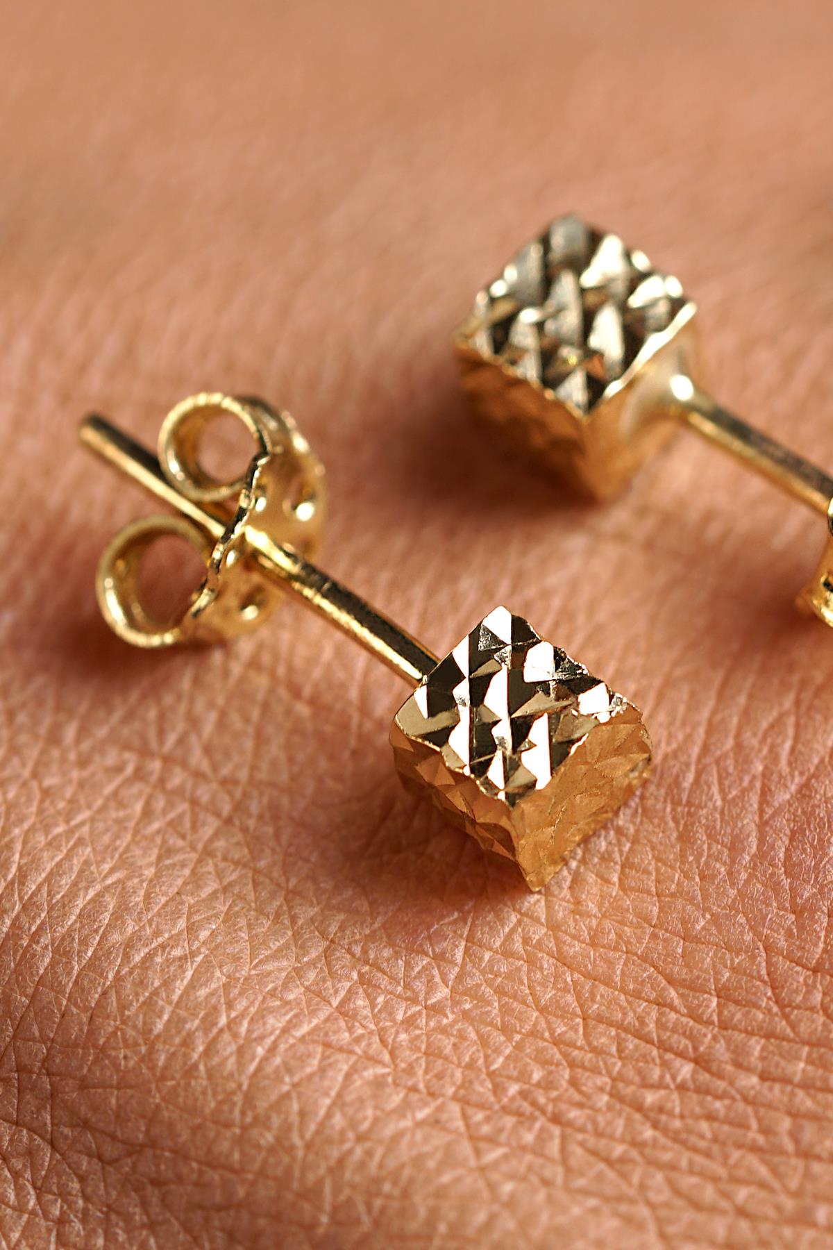 Men's 14K Solid Gold Textured Square Studs