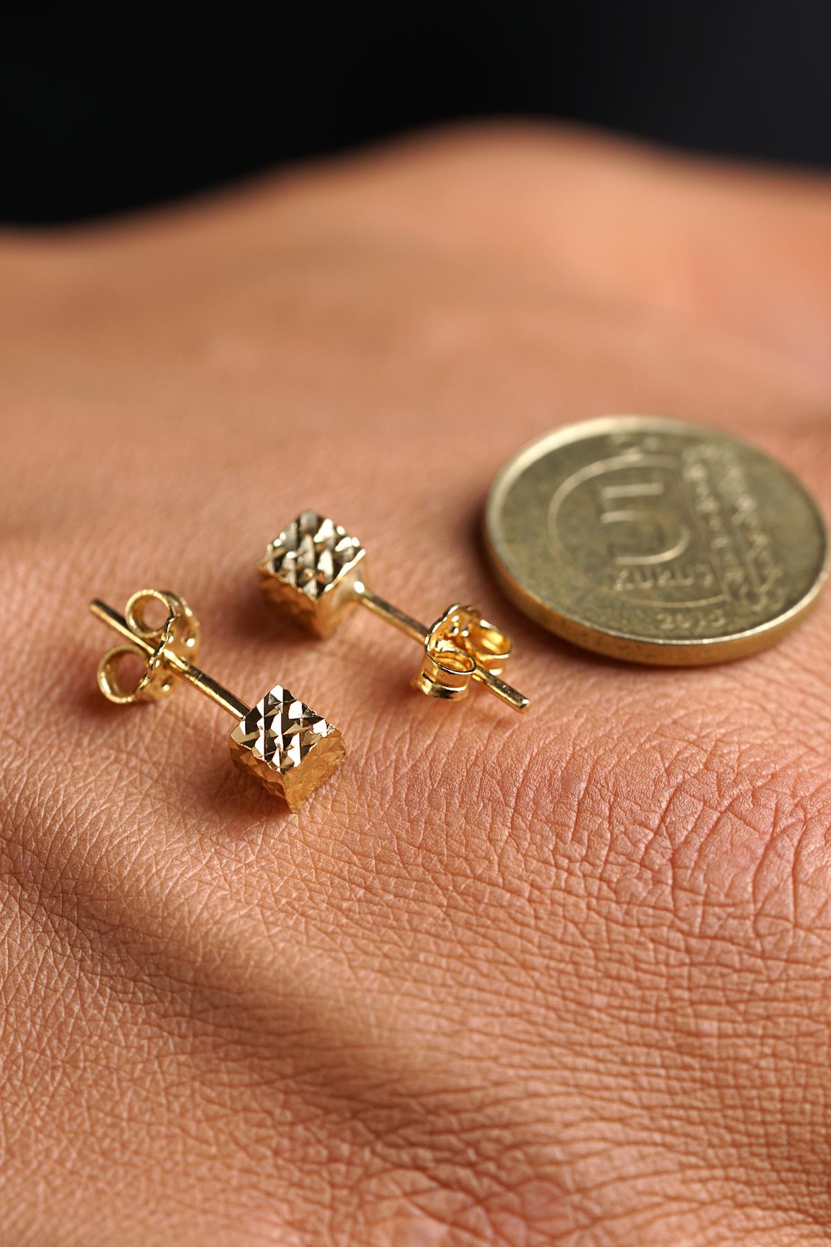 Men's 14K Solid Gold Textured Square Studs