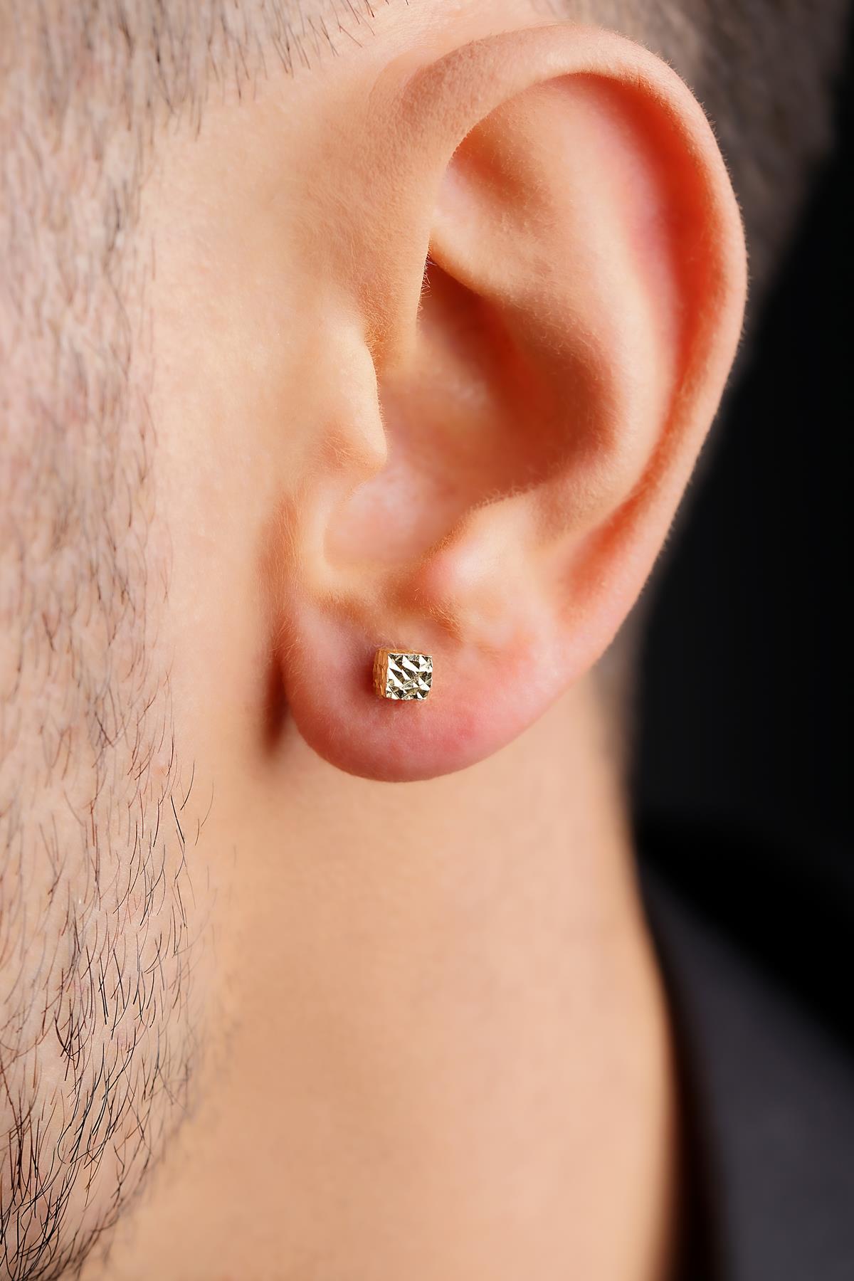 Men's 14K Gold Textured Square Studs
