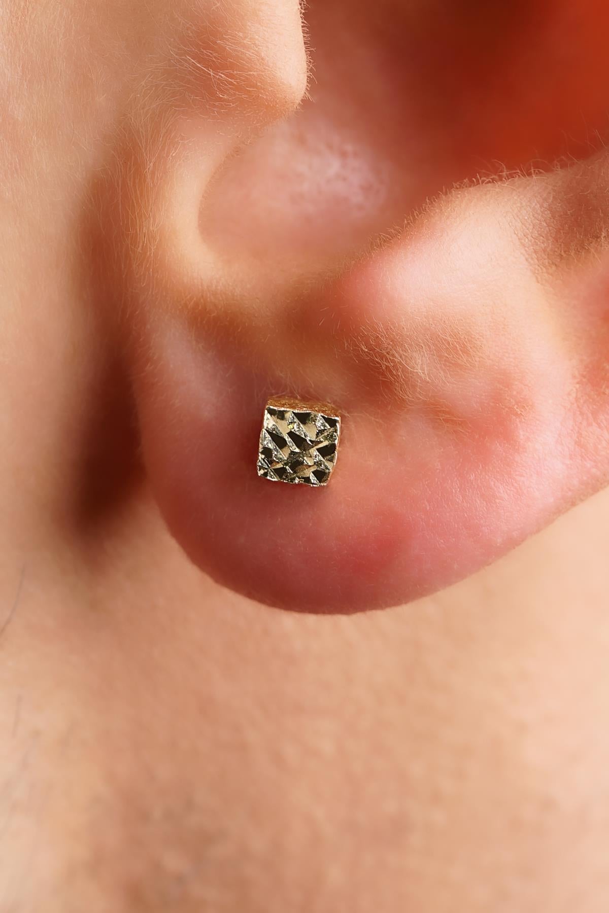 Men's 14K Gold Textured Square Studs