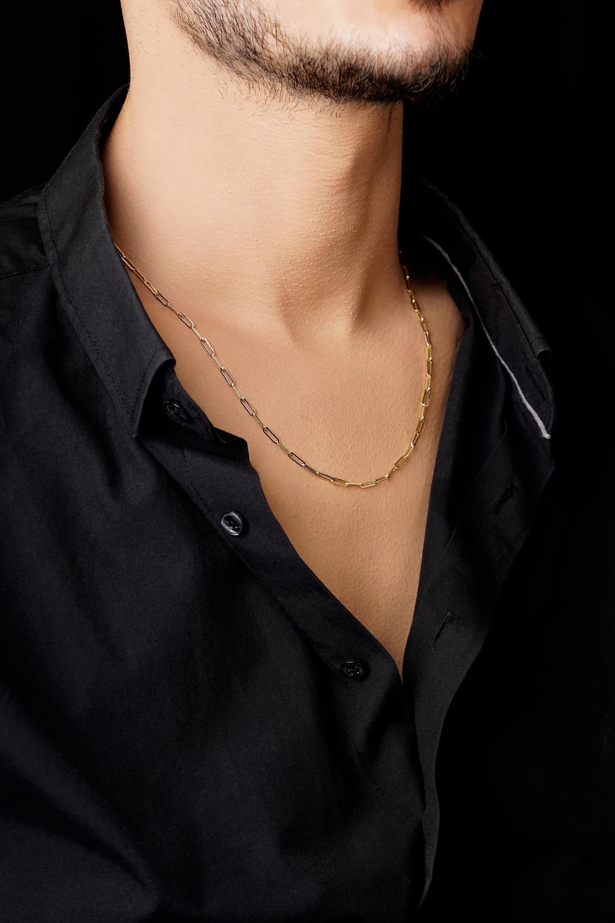 Men's 14K Solid Gold Paperclip Necklace