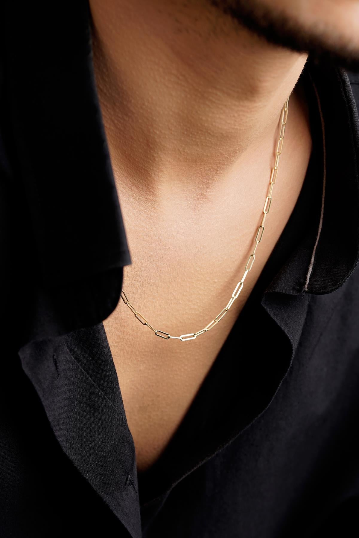 Men's 14K Solid Gold Paperclip Necklace