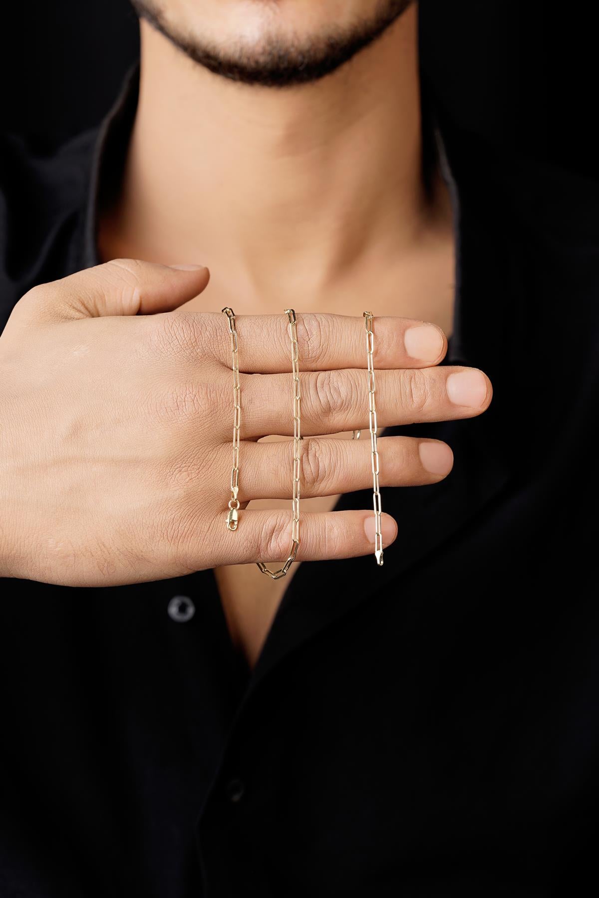 Men's 14K Solid Gold Paperclip Necklace