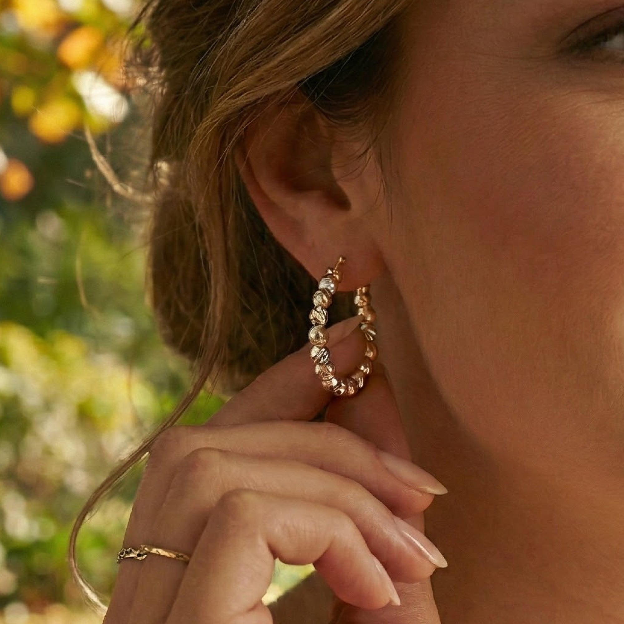 14K Gold 3 Color Dorica Hoop Earrings