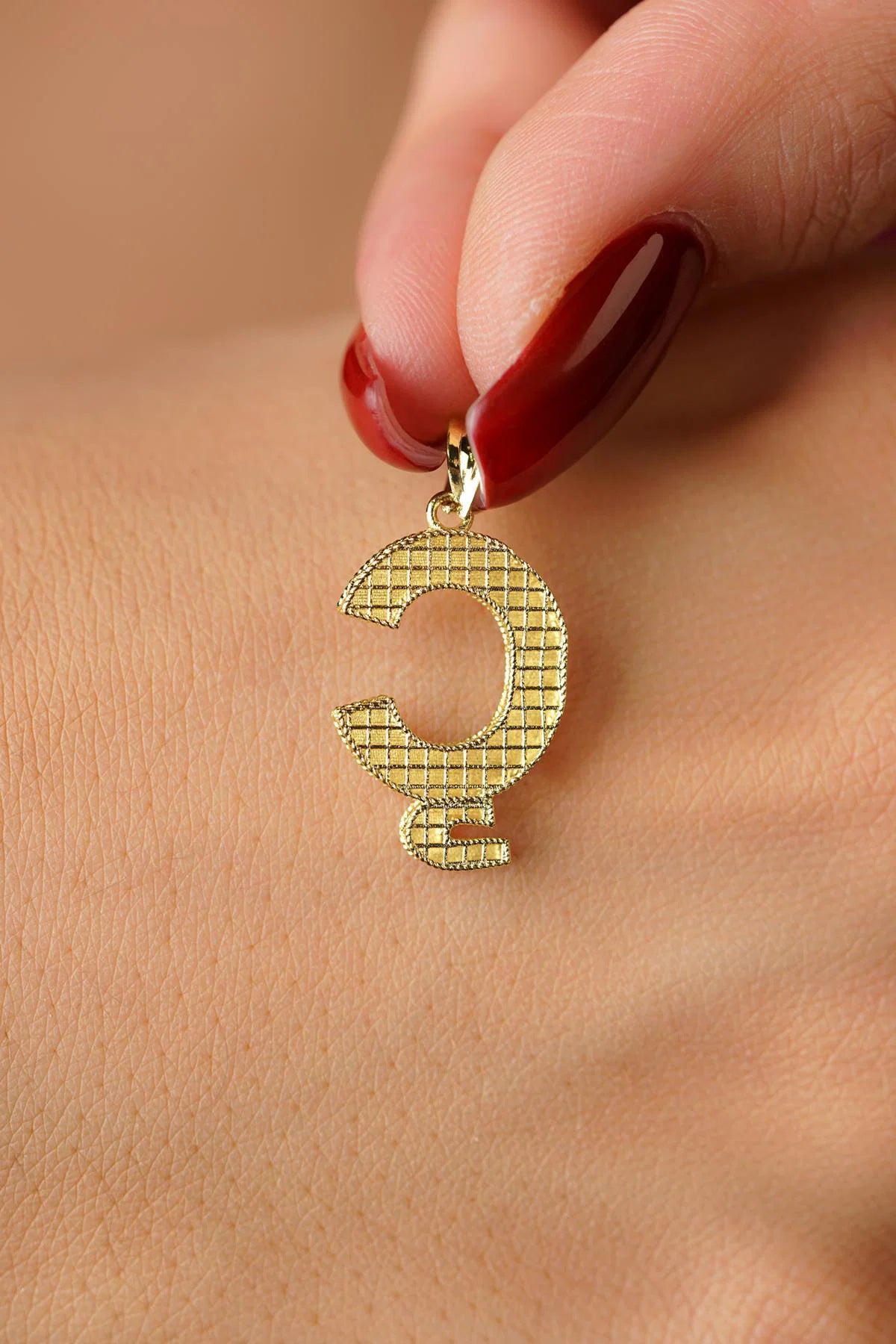 14K Solid Gold Ç Letter Mini Shine Pendant