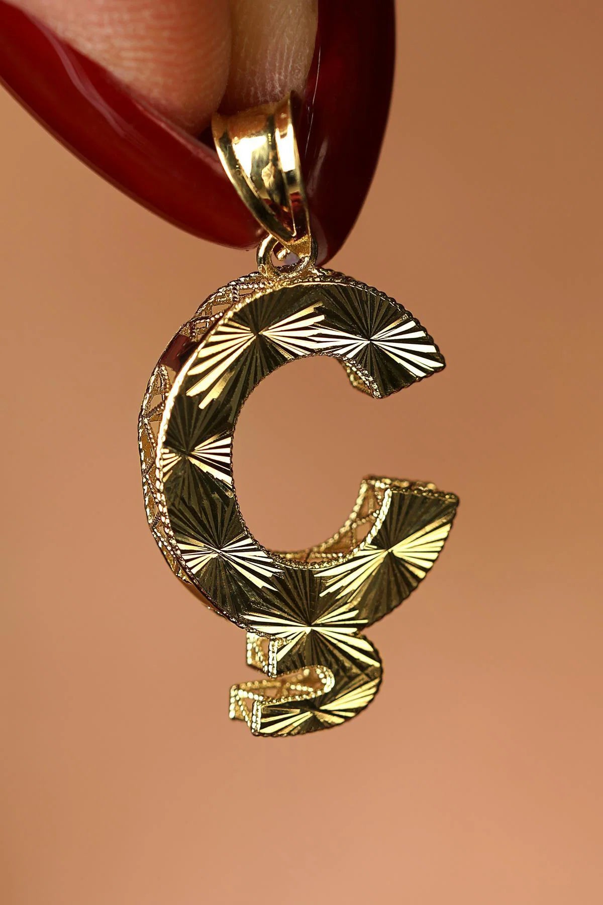 14K Solid Gold Ç Letter Mini Shine Pendant