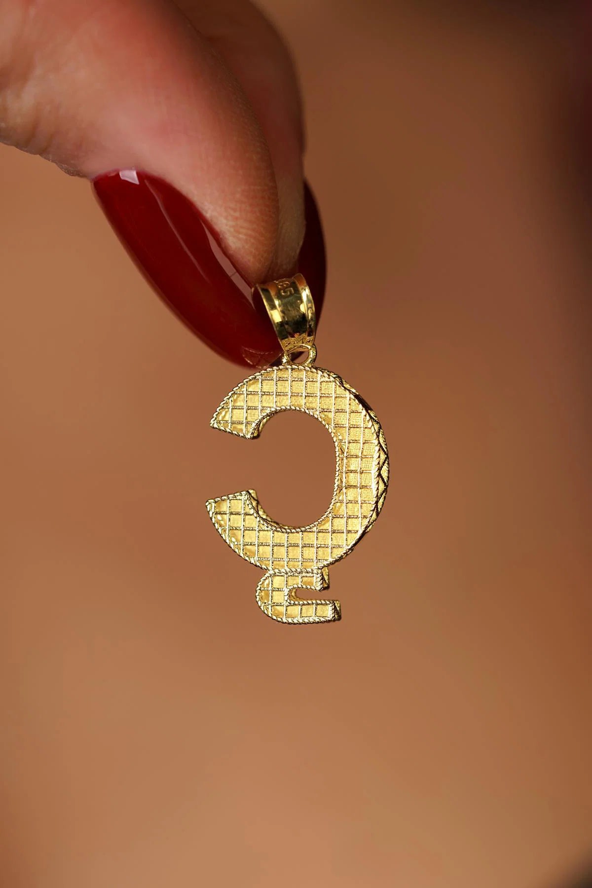 14K Solid Gold Ç Letter Mini Shine Pendant