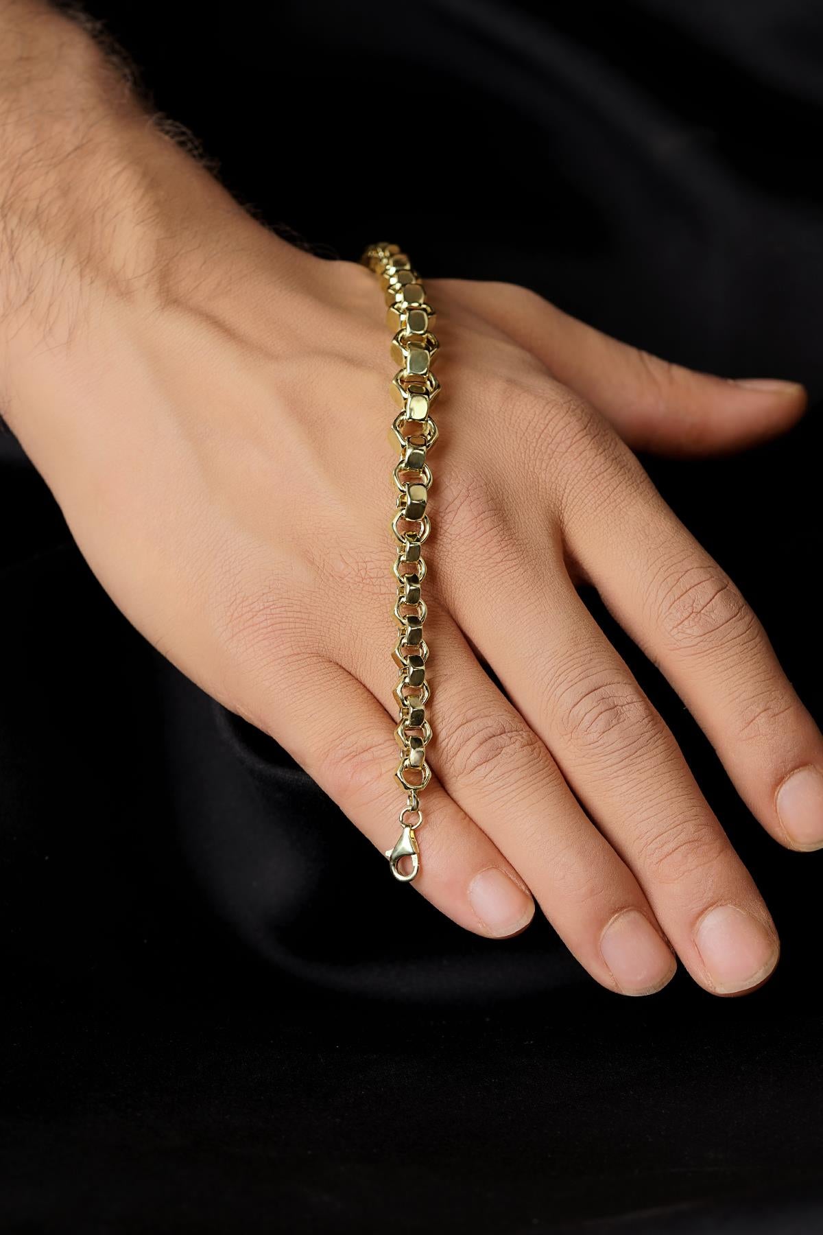 14 Ayar Altın Somun Zincir Erkek Bileklik