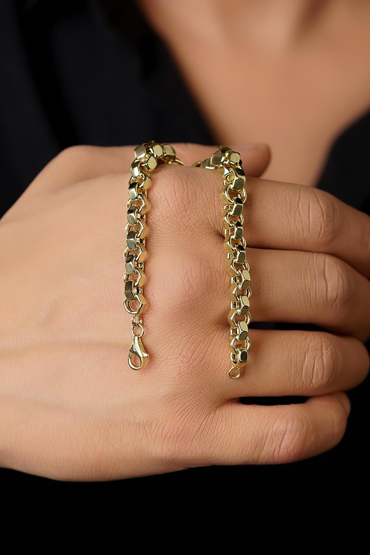 14 Ayar Altın Somun Zincir Erkek Bileklik