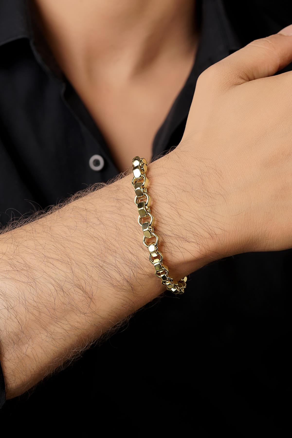 14 Ayar Altın Somun Zincir Erkek Bileklik