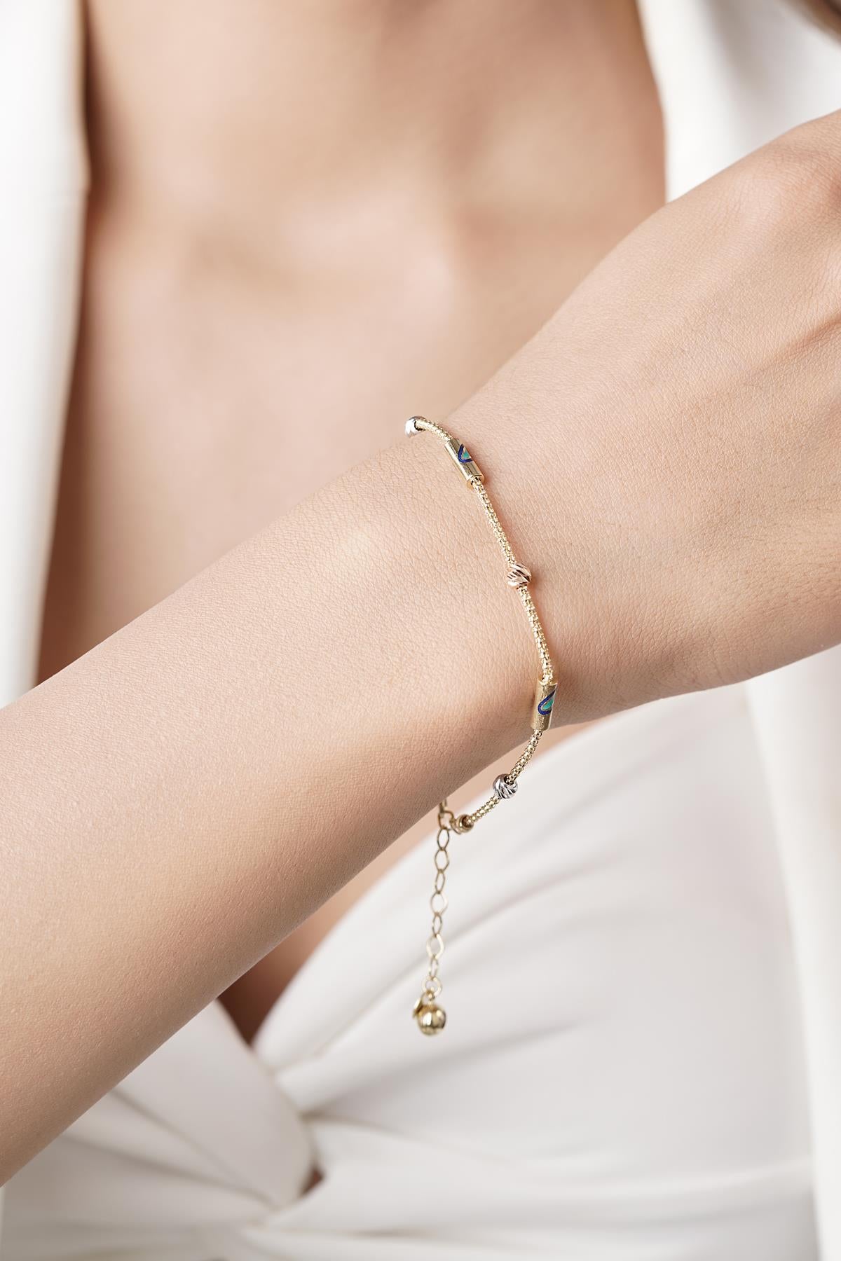 14K Gold 1 Row Evil Eye Roller Bracelet