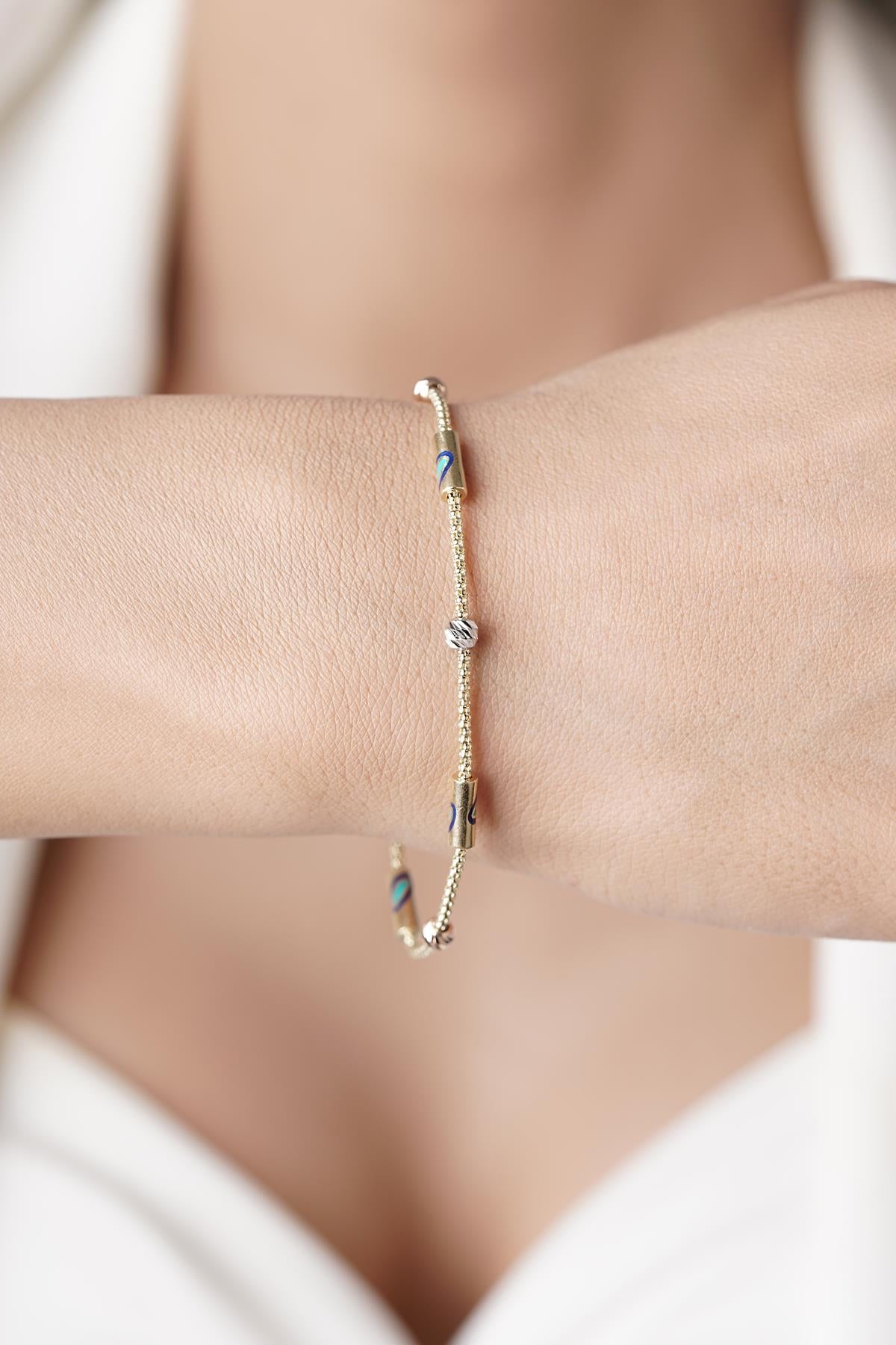 14K Gold 1 Row Evil Eye Roller Bracelet