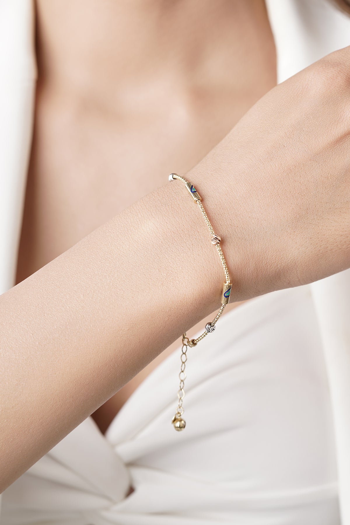 14K Gold 1 Row Evil Eye Roller Bracelet