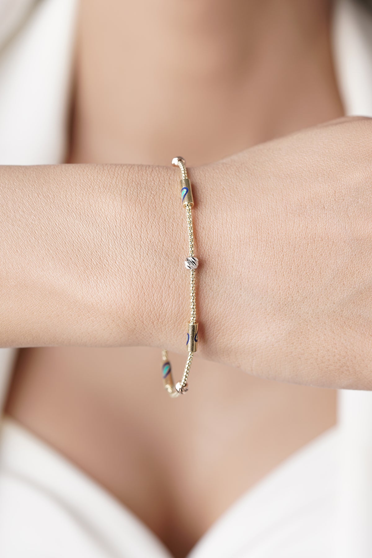 14K Gold 1 Row Evil Eye Roller Bracelet