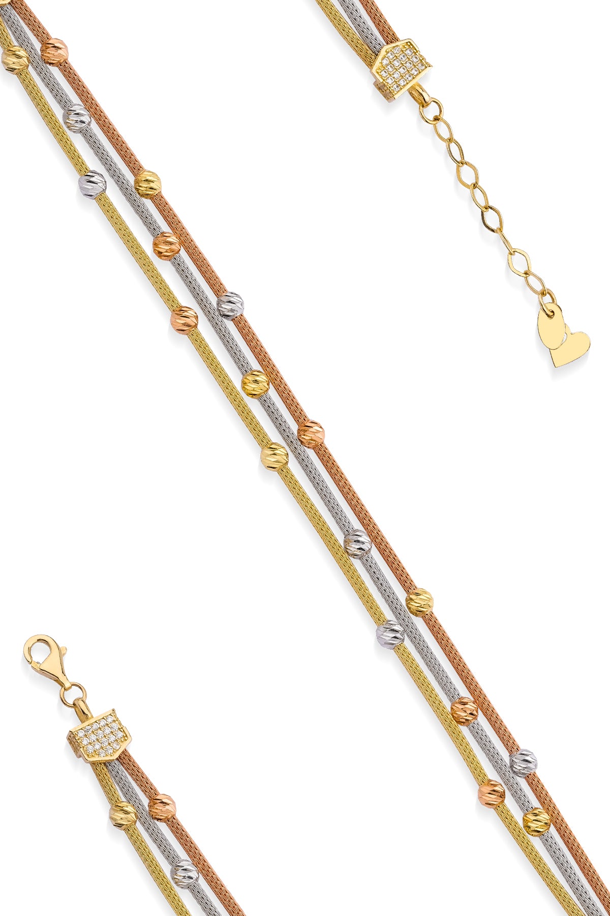 14K Gold 3 Color Dorica Fox Tail Bracelet