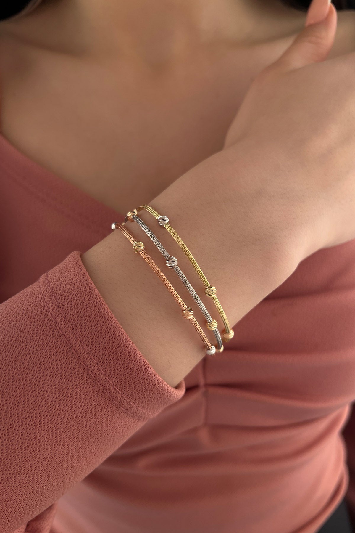 14K Gold 3 Color Dorica Fox Tail Bracelet