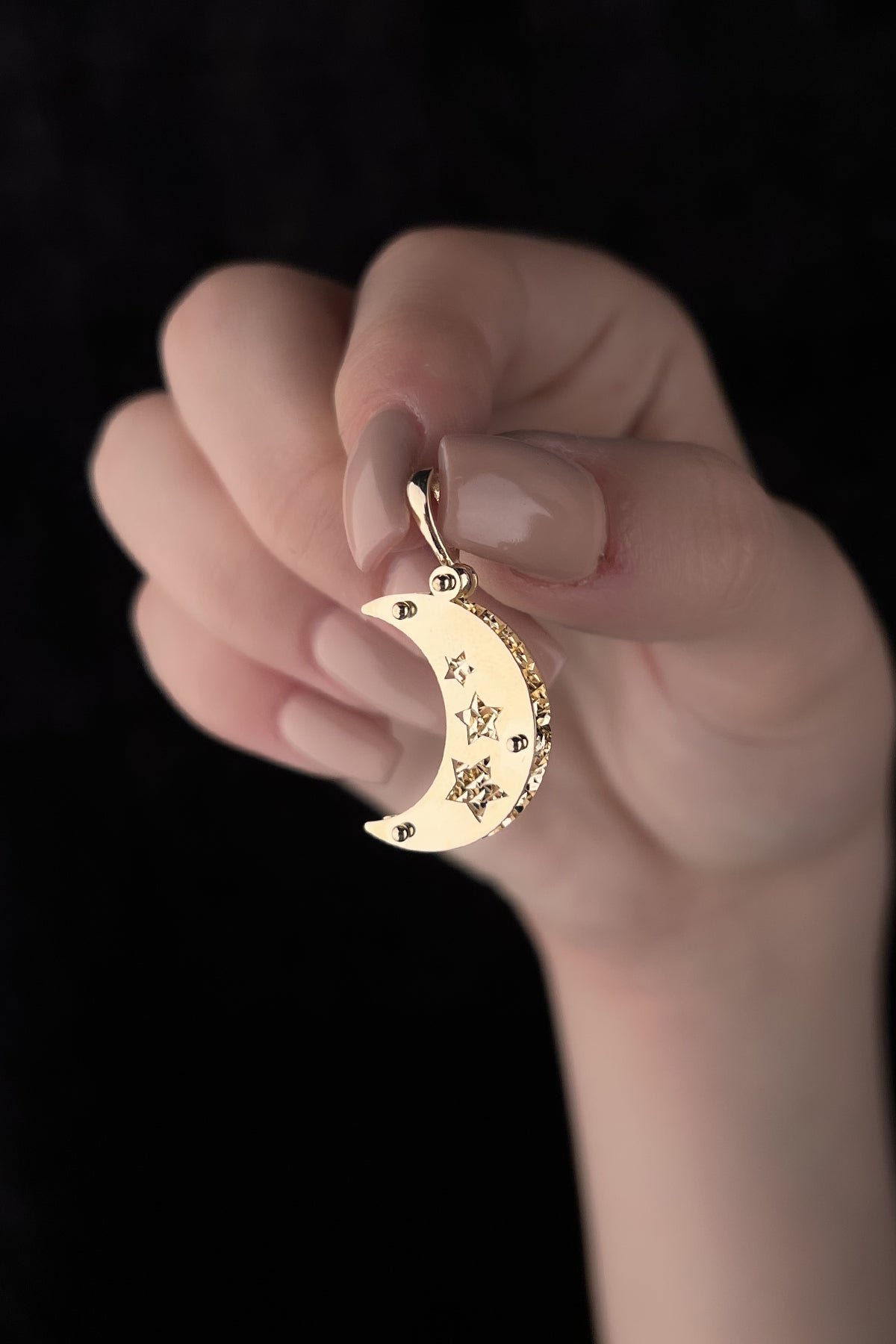 14K Gold 3D Crescent Shape Charm