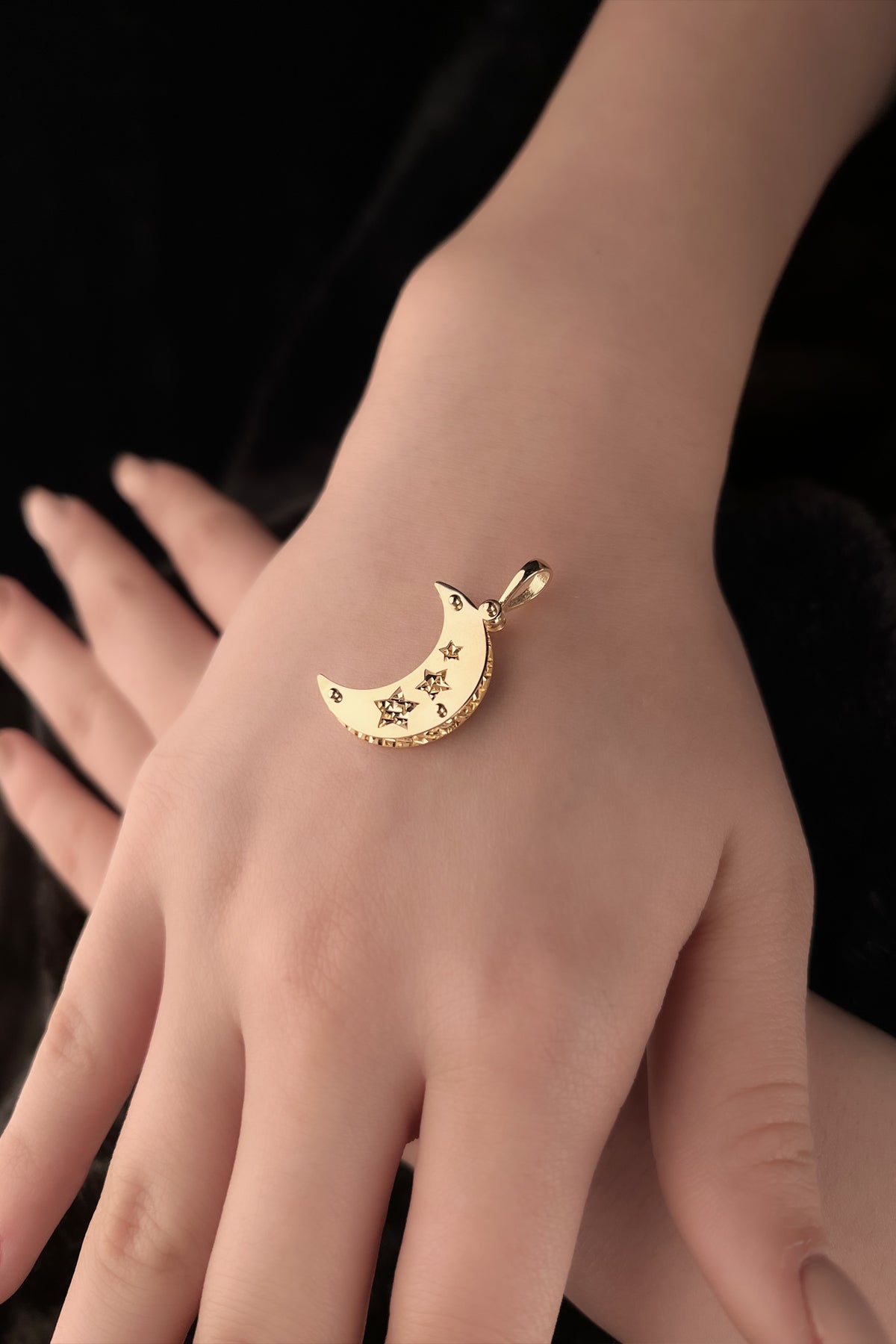 14K Gold 3D Crescent Shape Charm