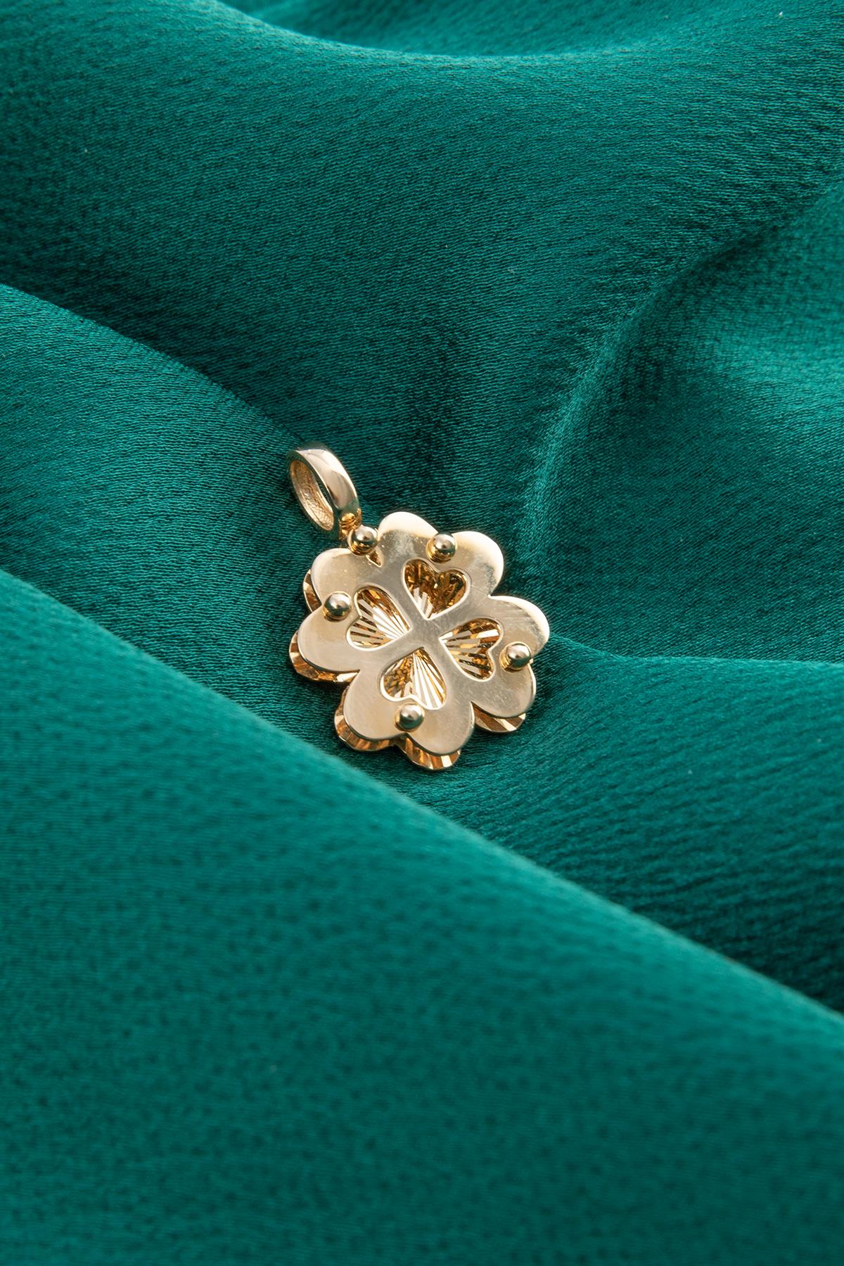 14K Gold 3D Four Leaf Clover Charm