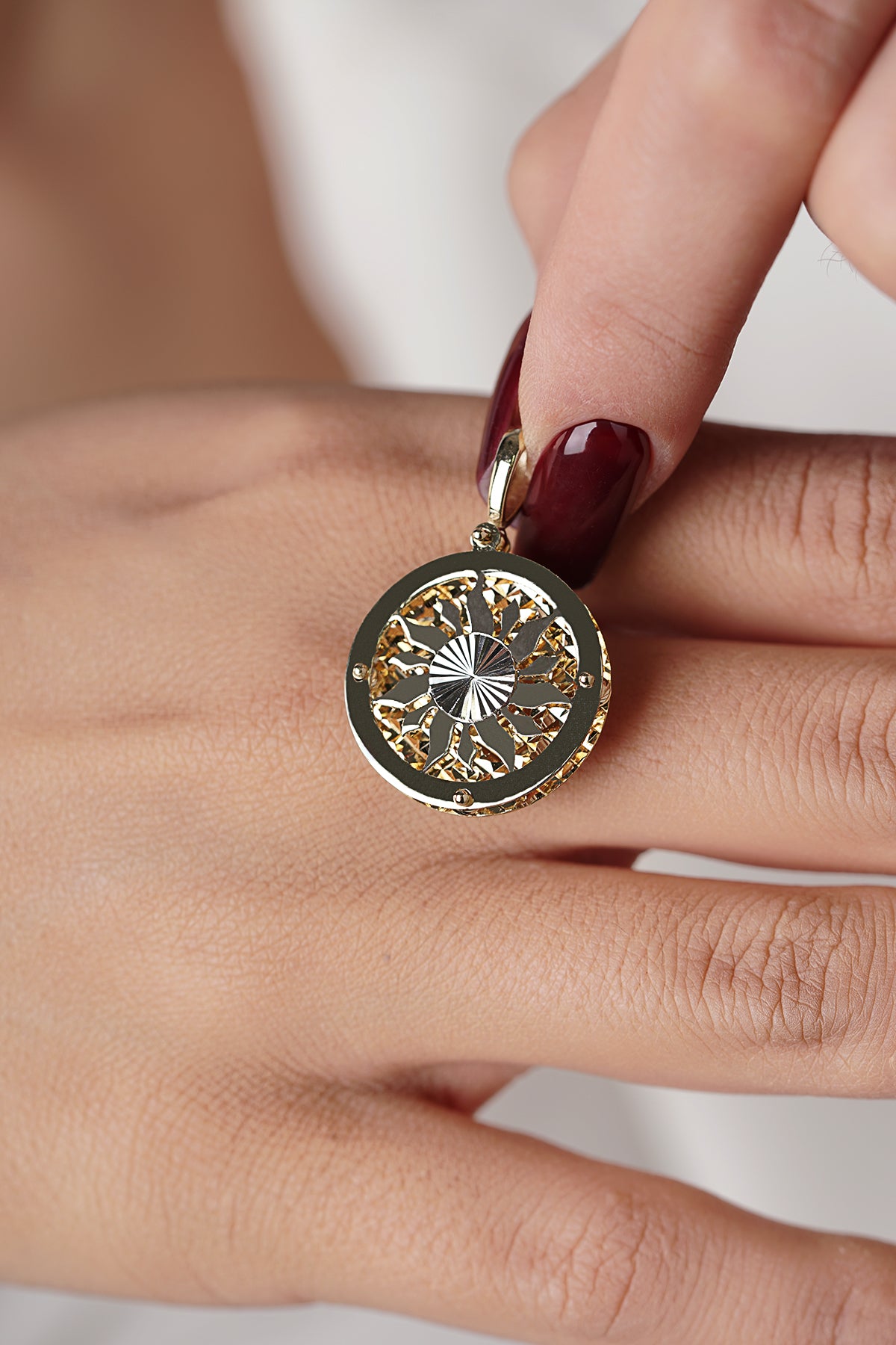 14K Gold 3D Sun Pendant