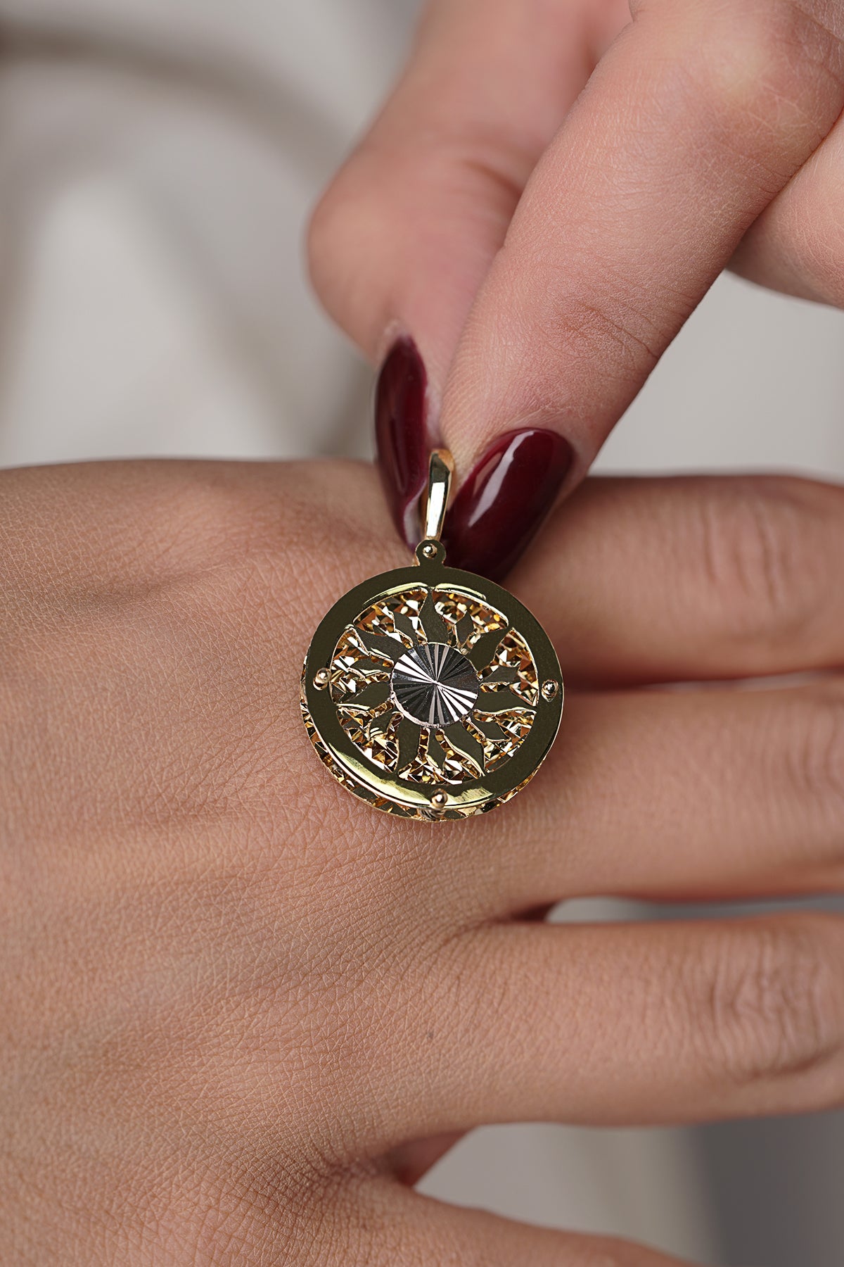 14K Gold 3D Sun Pendant