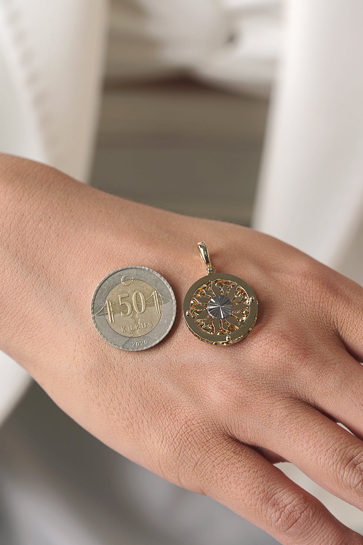 14K Gold 3D Sun Pendant