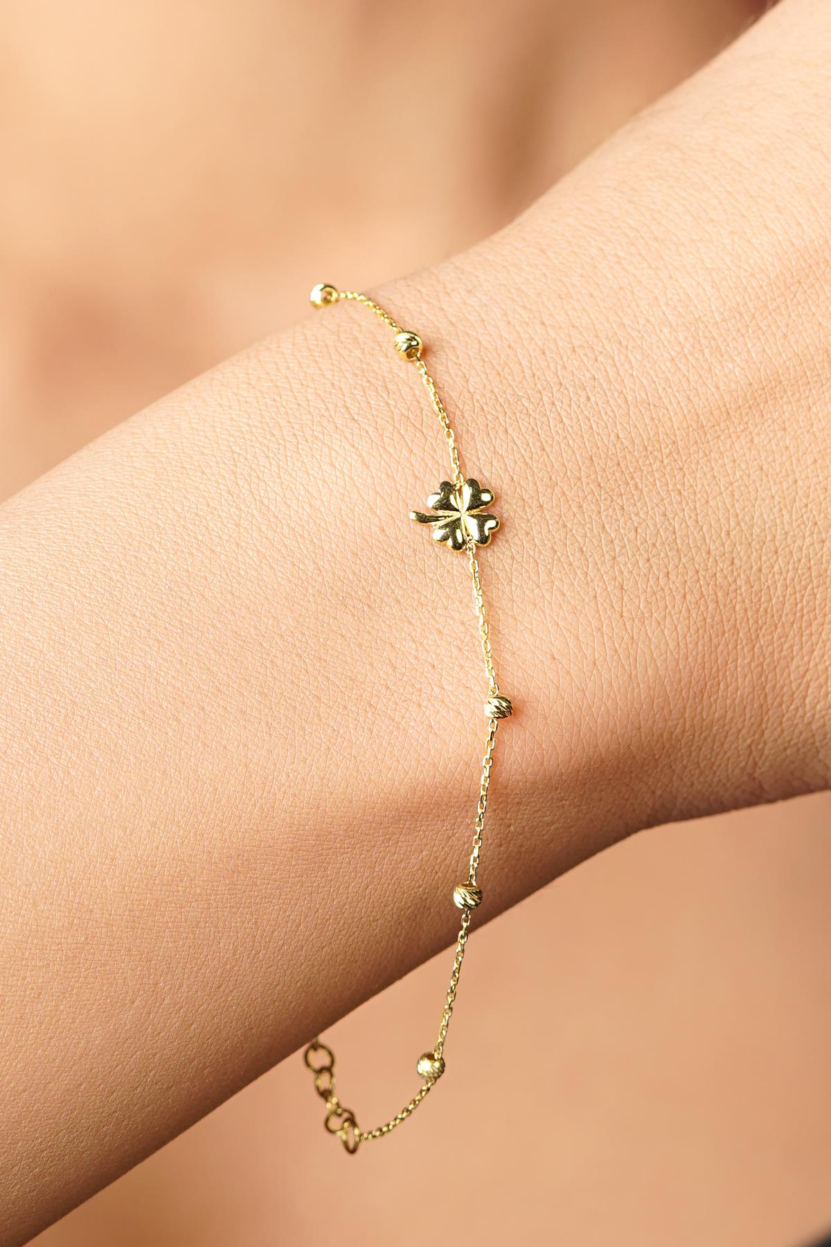 14K Gold 4 Leaf Clover Dorcia Ball Bracelet