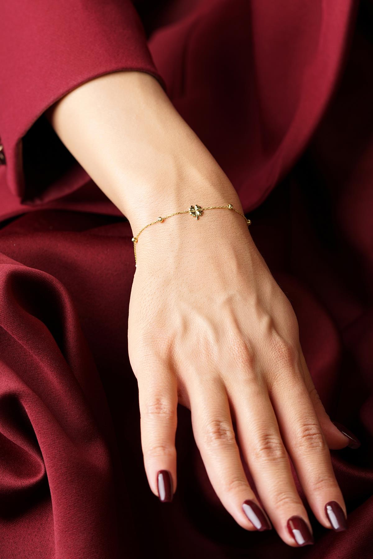 14K Gold 4 Leaf Clover Dorcia Ball Bracelet