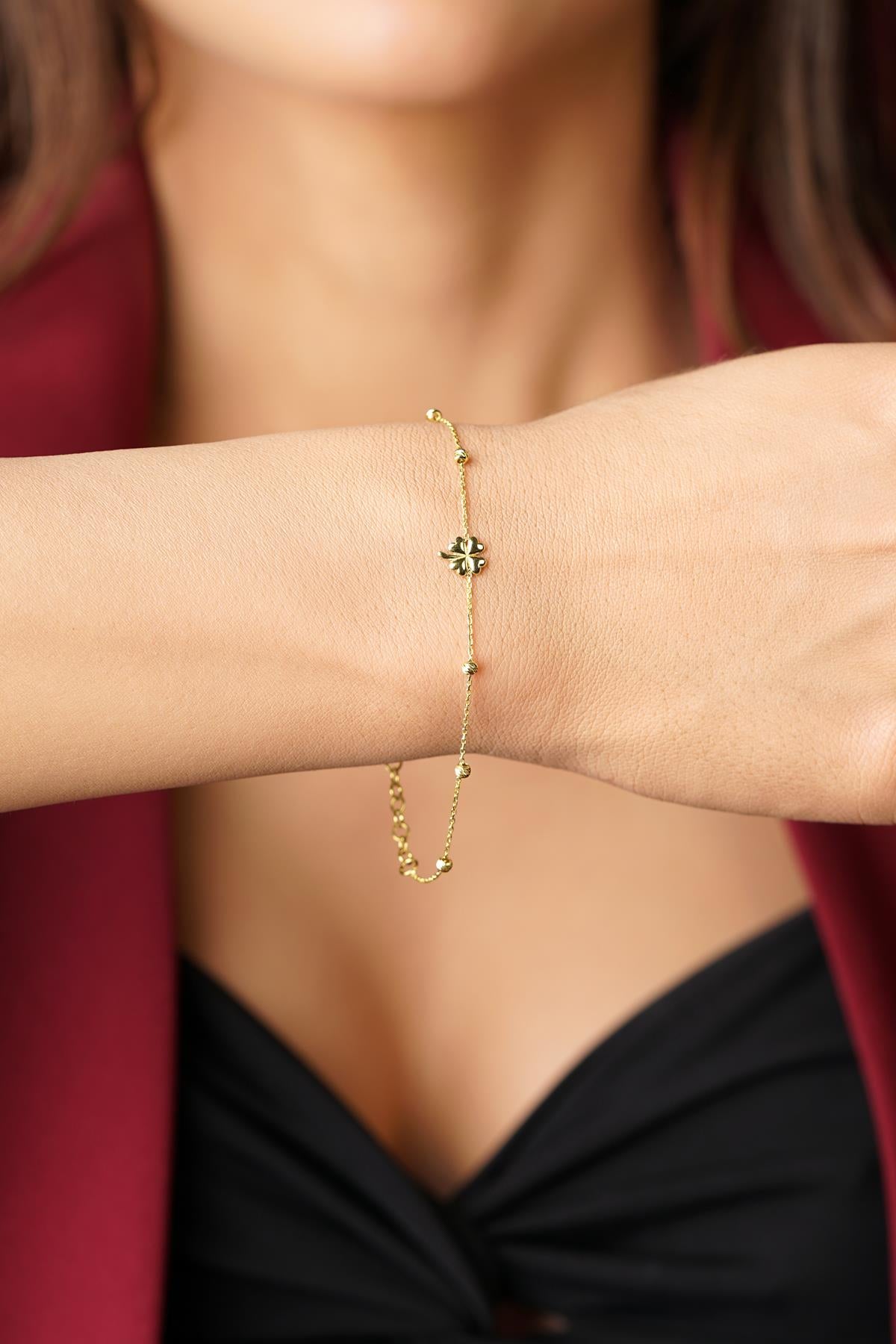 14K Gold 4 Leaf Clover Dorcia Ball Bracelet