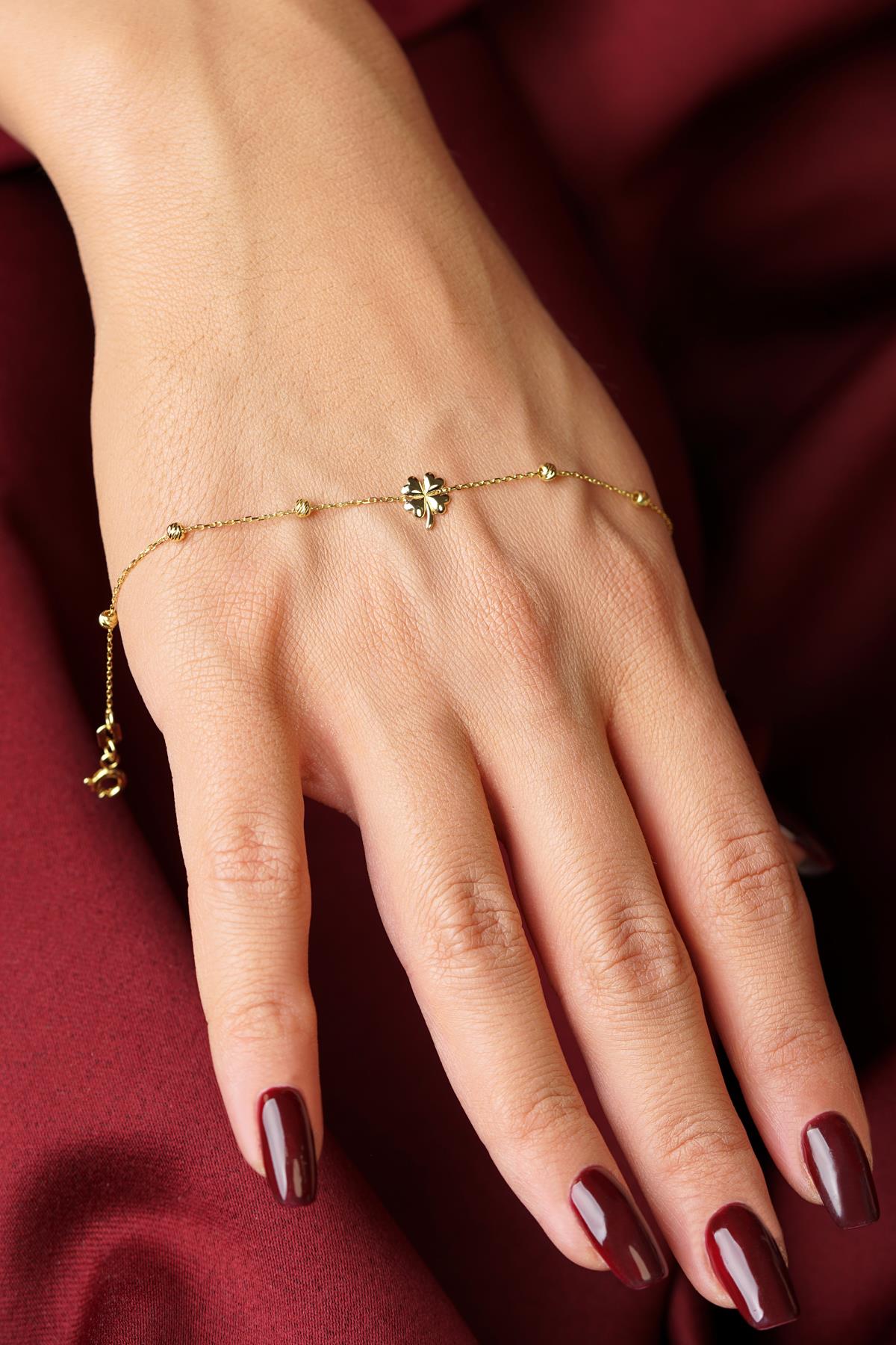 14K Gold 4 Leaf Clover Dorcia Ball Bracelet