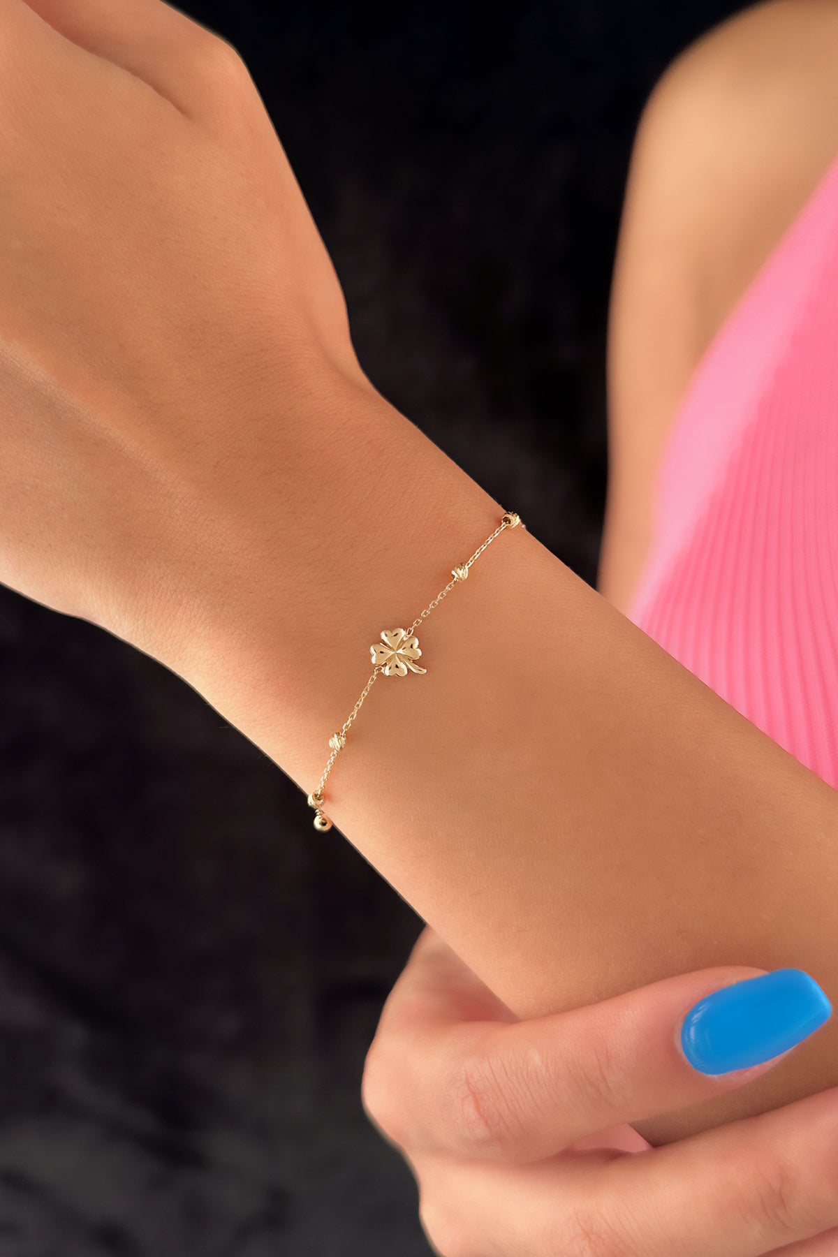 14K Gold 4 Leaf Clover Dorcia Ball Bracelet