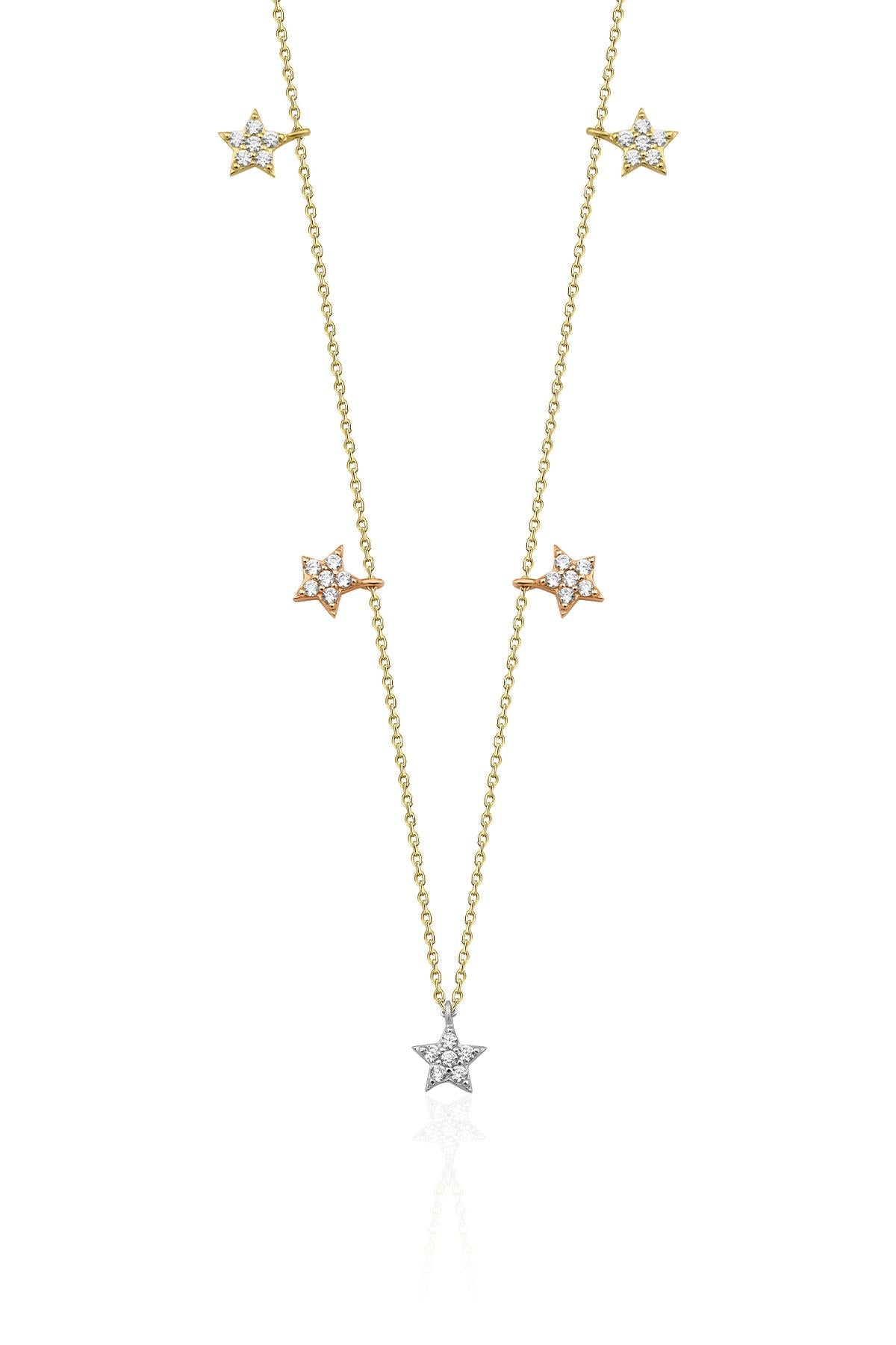 14K Gold 5 Star Stone Drop Necklace