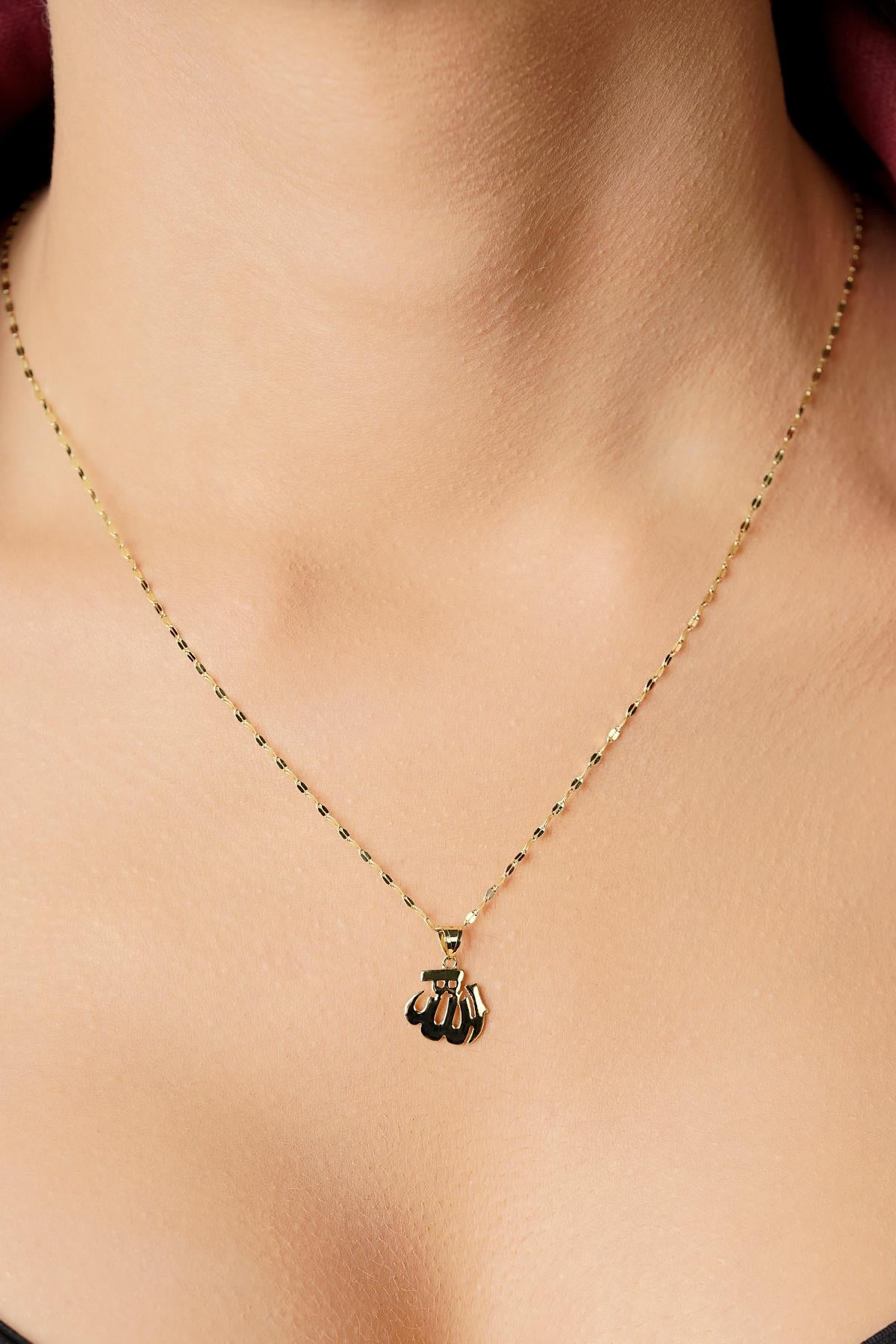 14K Gold Allah Pendant on Mirror Chain