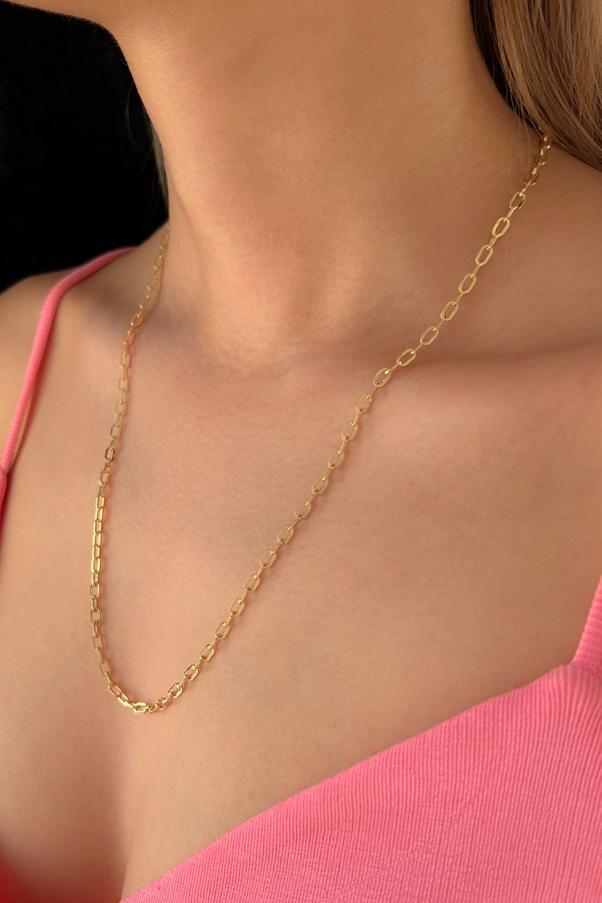 14K Gold Almond Paperclip Chain 0.122  inch