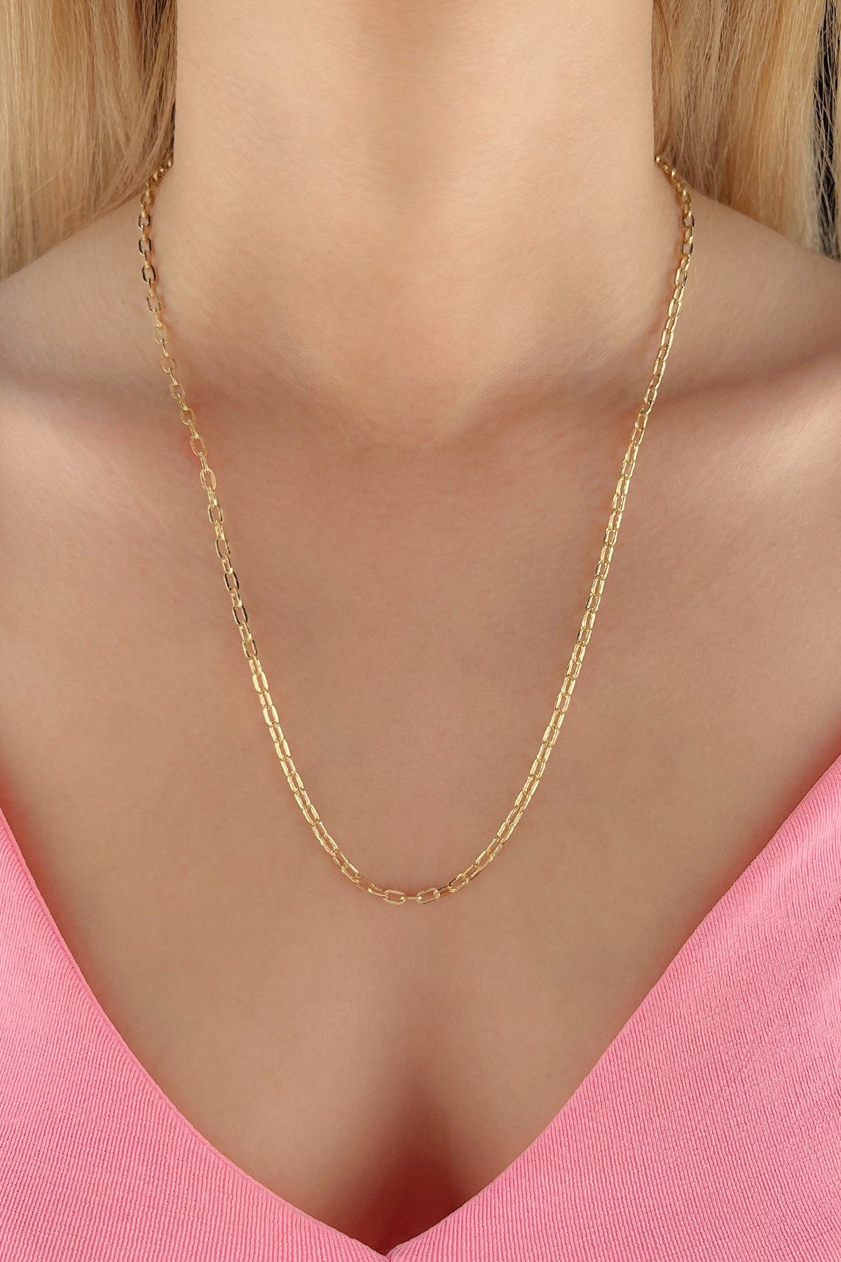 14K Gold Almond Paperclip Chain 0.122  inch