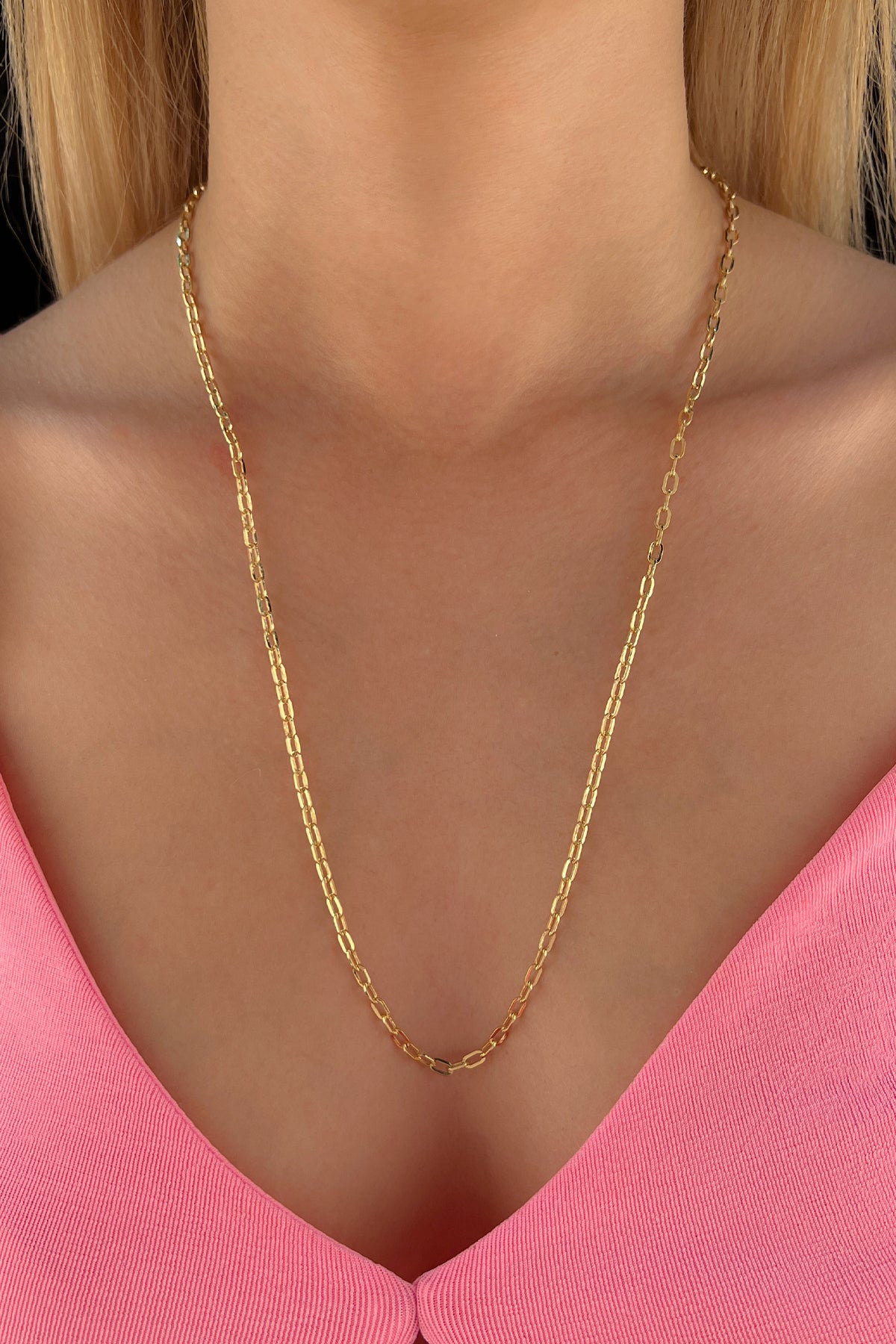 14K Gold Almond Paperclip Chain 0.122  inch