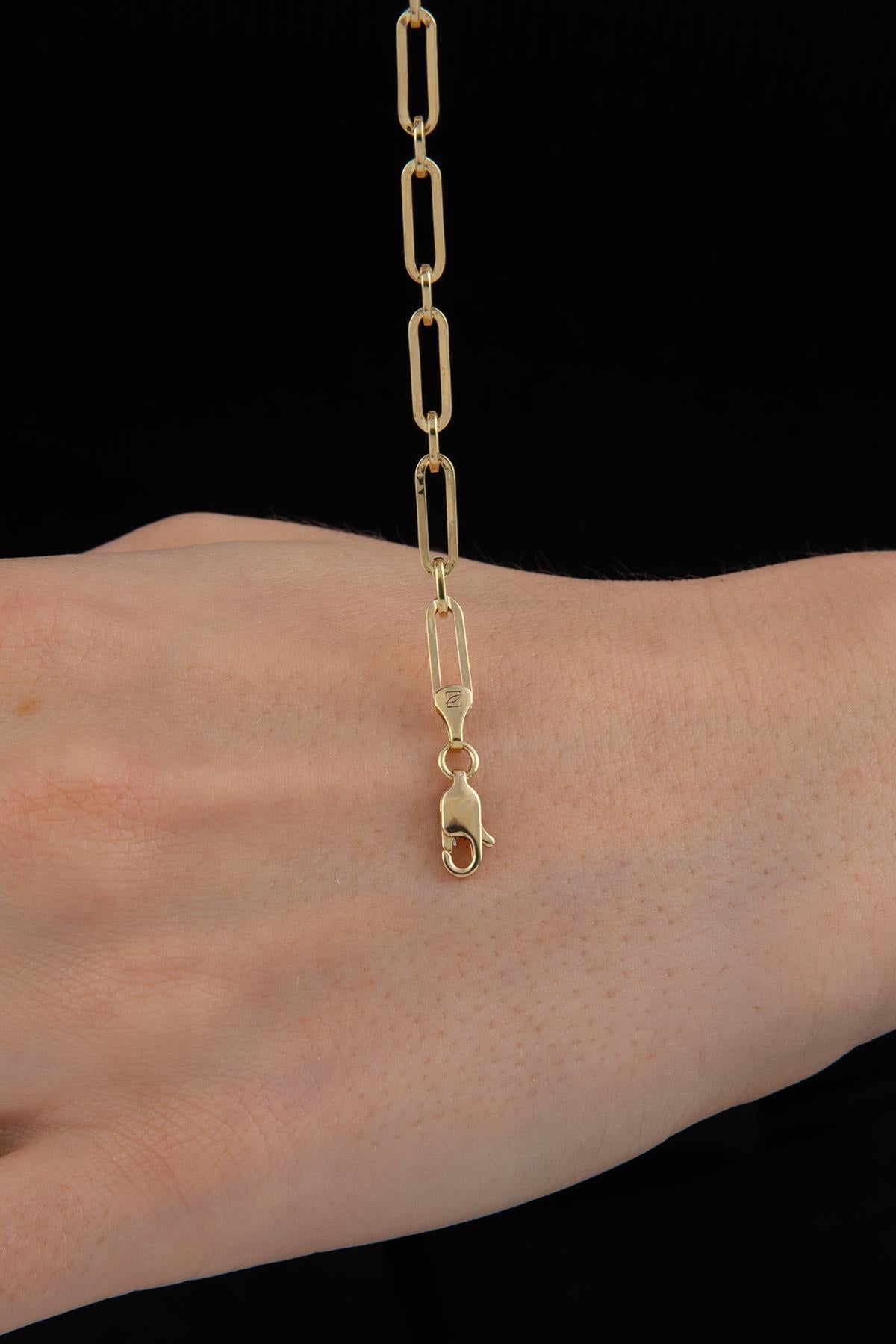 14K Solid Gold Alternating Paperclip Bracelet