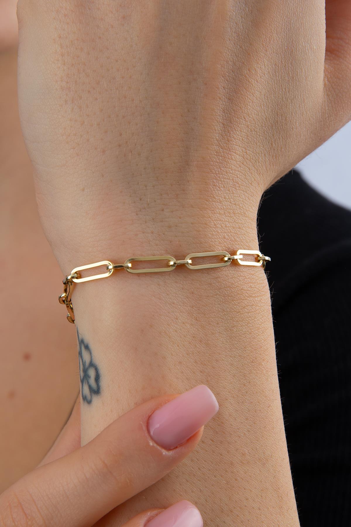 14K Gold Alternating Paperclip Bracelet