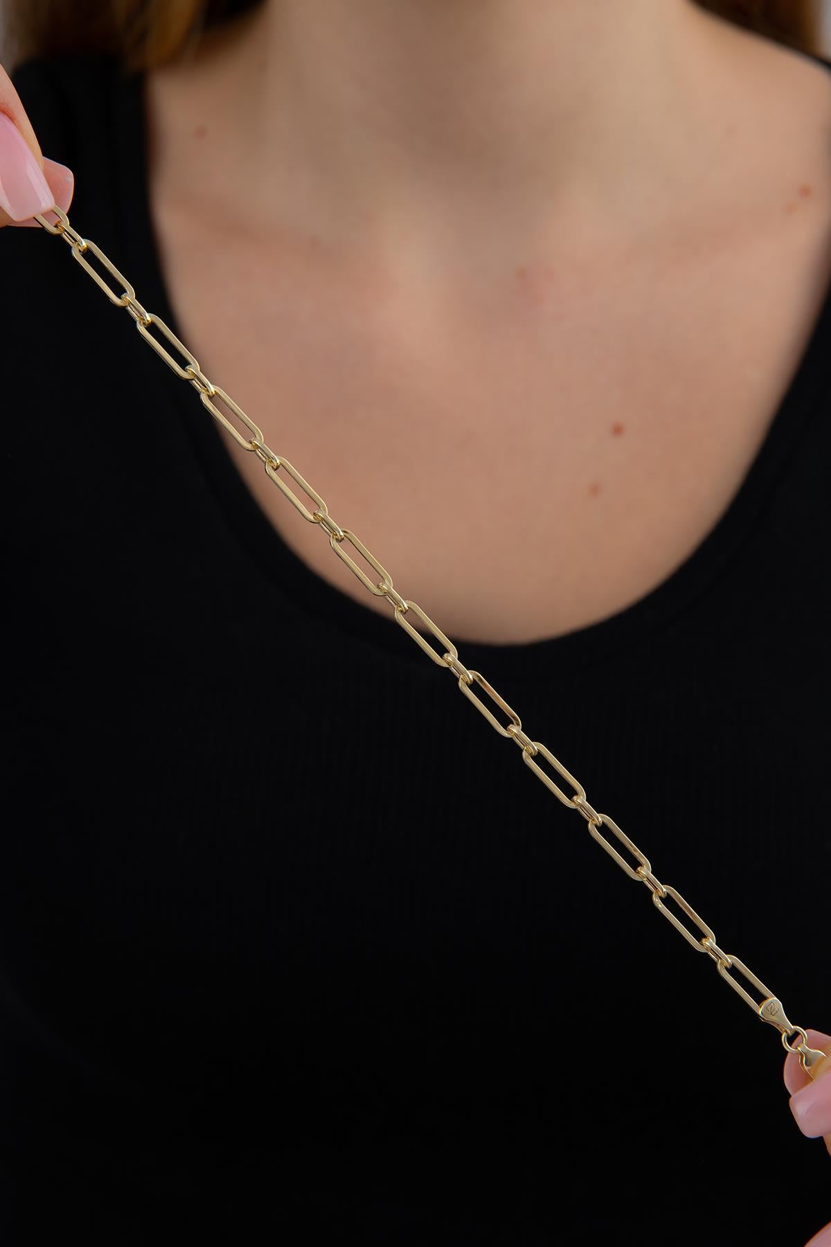 14K Gold Alternating Paperclip Bracelet