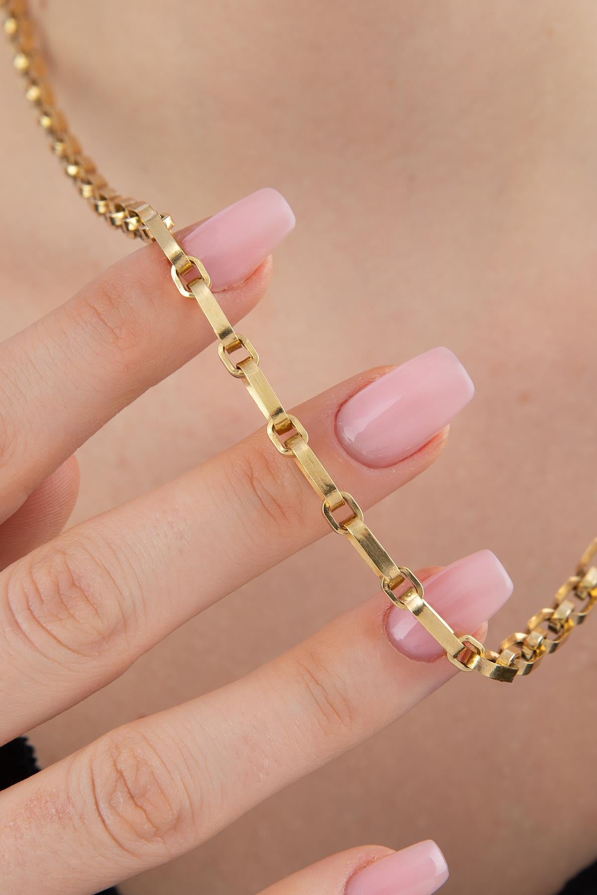 14K Gold Alternating Rectangle Paperclip Chain