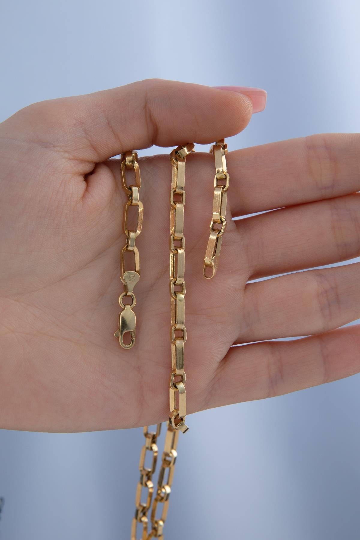 14K Gold Alternating Rectangle Paperclip Chain